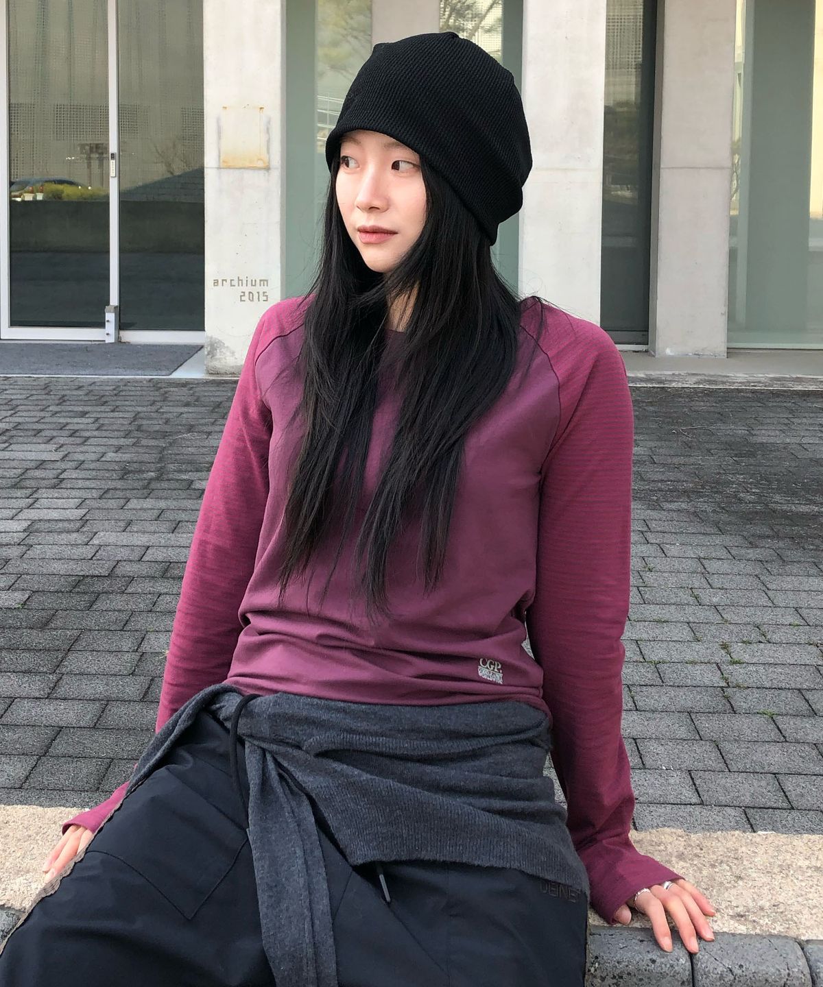 코드그라피(CGP) (우먼) 레글런 스트라이프 배색 롱슬리브-퍼플