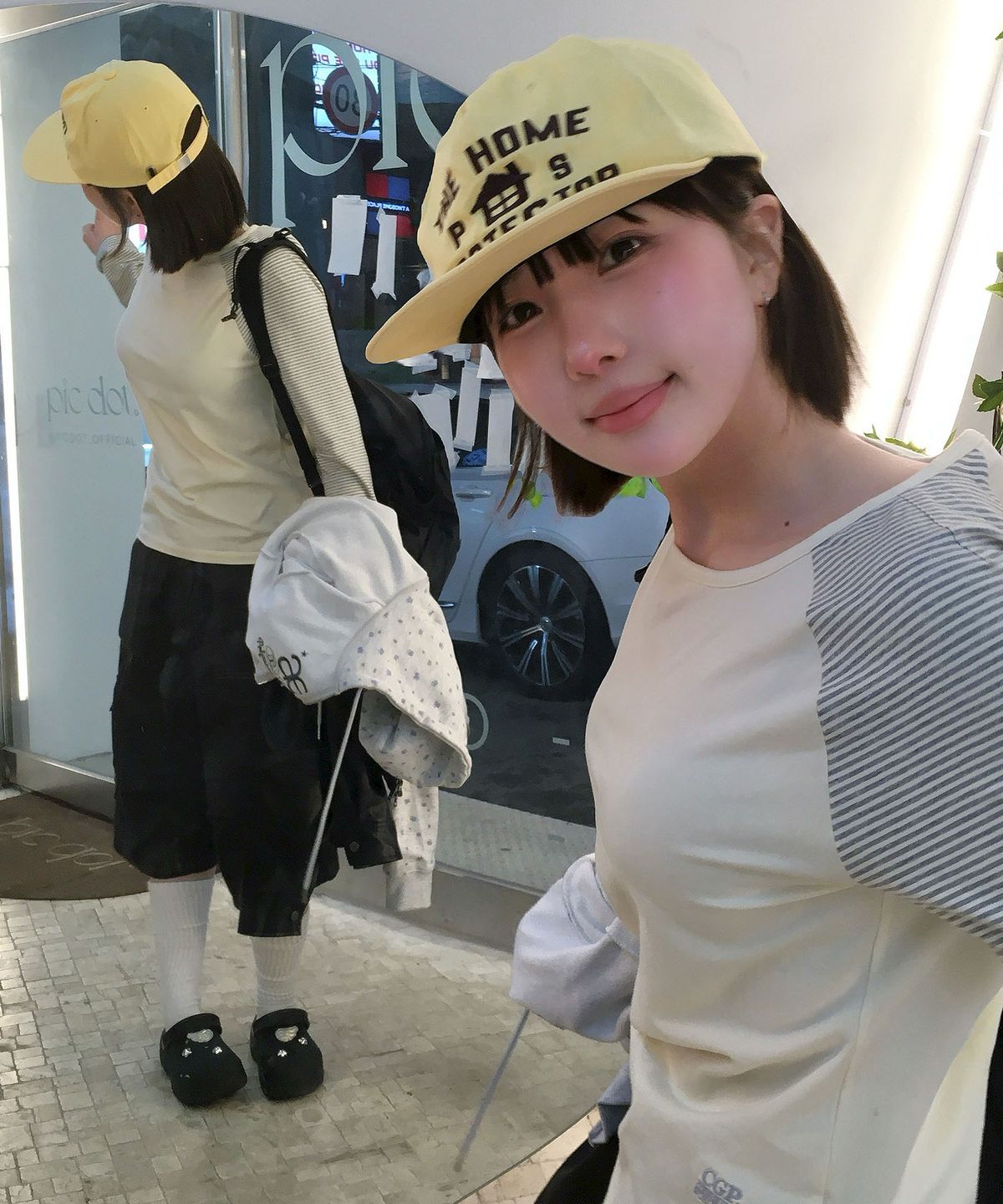 코드그라피(CGP) (우먼) 레글런 스트라이프 배색 롱슬리브-크림