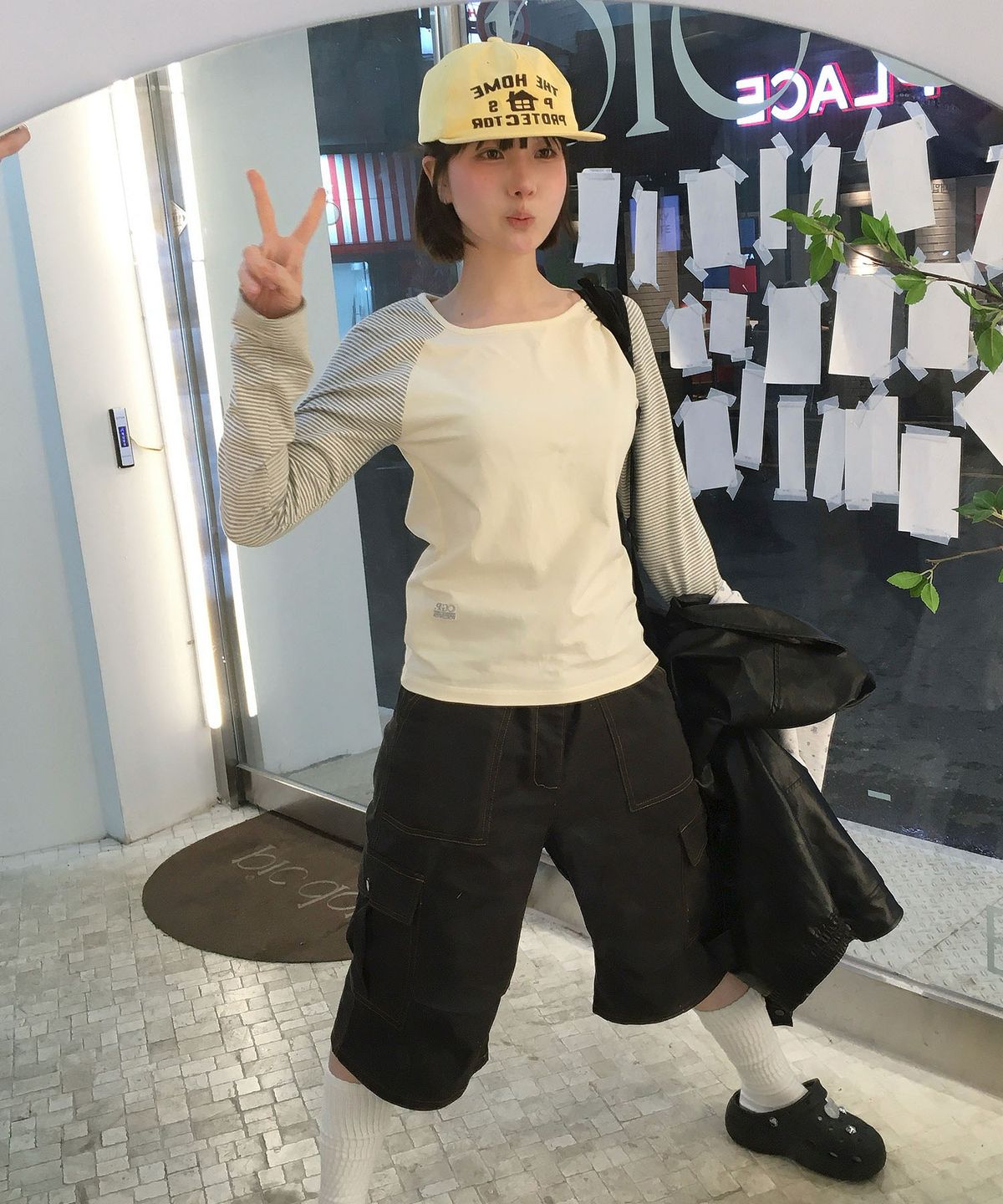 코드그라피(CGP) (우먼) 레글런 스트라이프 배색 롱슬리브-크림