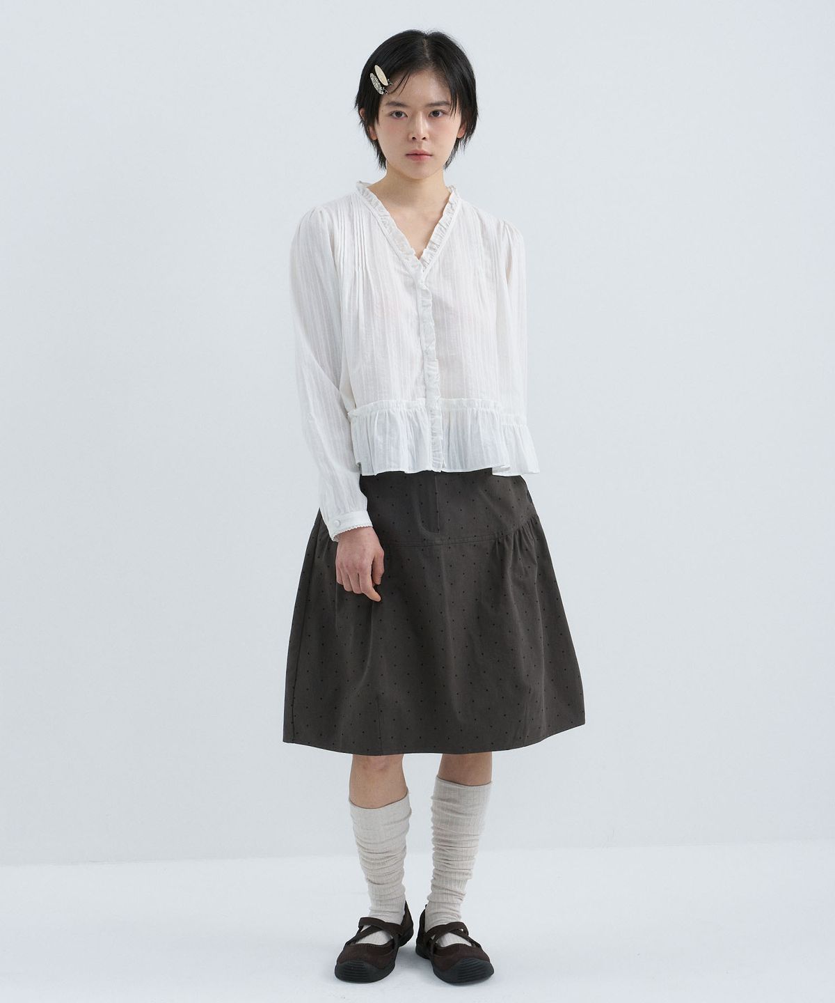 코드그라피(CGP) (우먼) 도트 미디 스커트-차콜