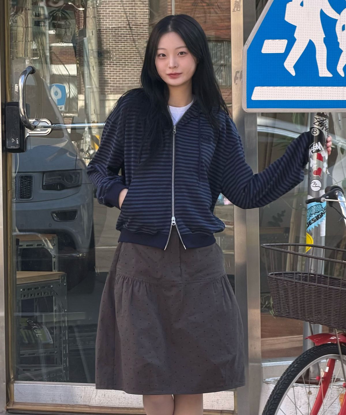 코드그라피(CGP) (우먼) 도트 미디 스커트-차콜