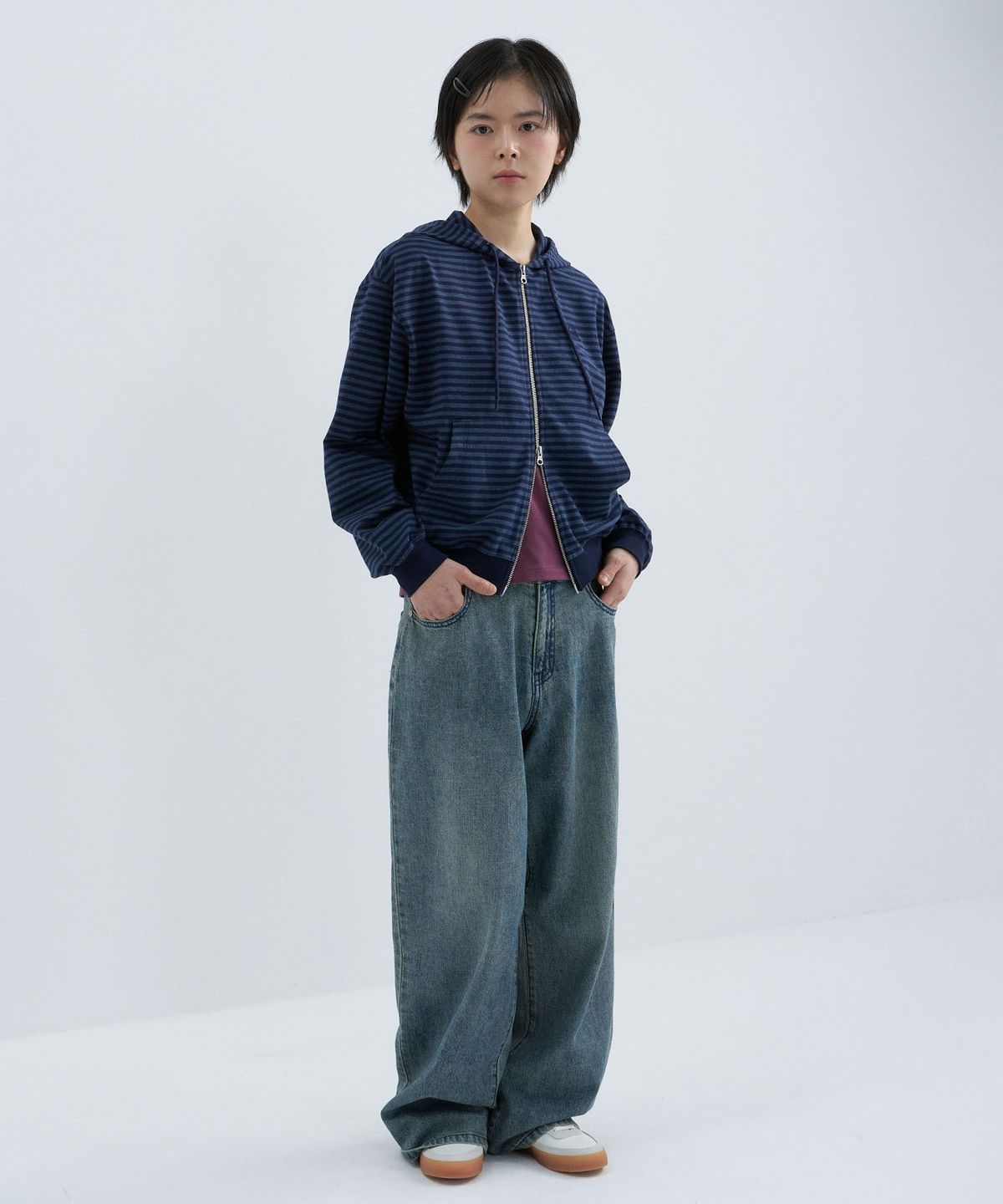 코드그라피(CGP) (우먼) 와이드 핏 써머 데님-빈티지 블루