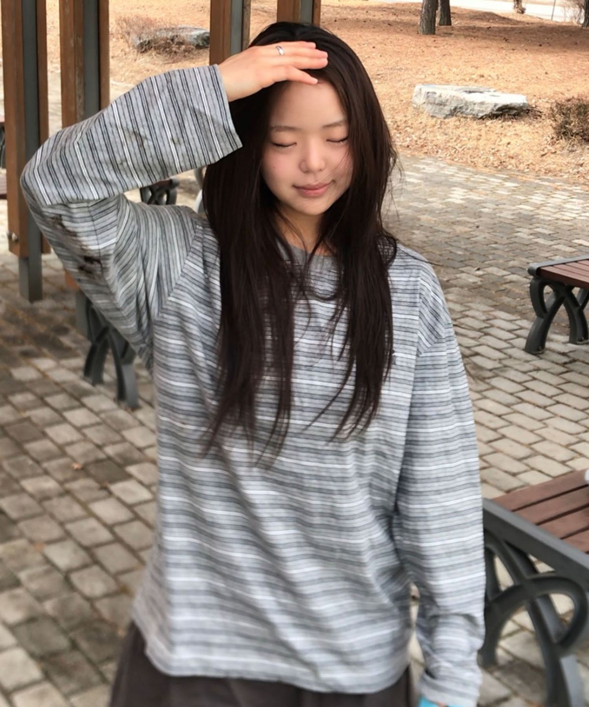 코드그라피(CGP) 멀티 스트라이프 롱슬리브-다크 그레이
