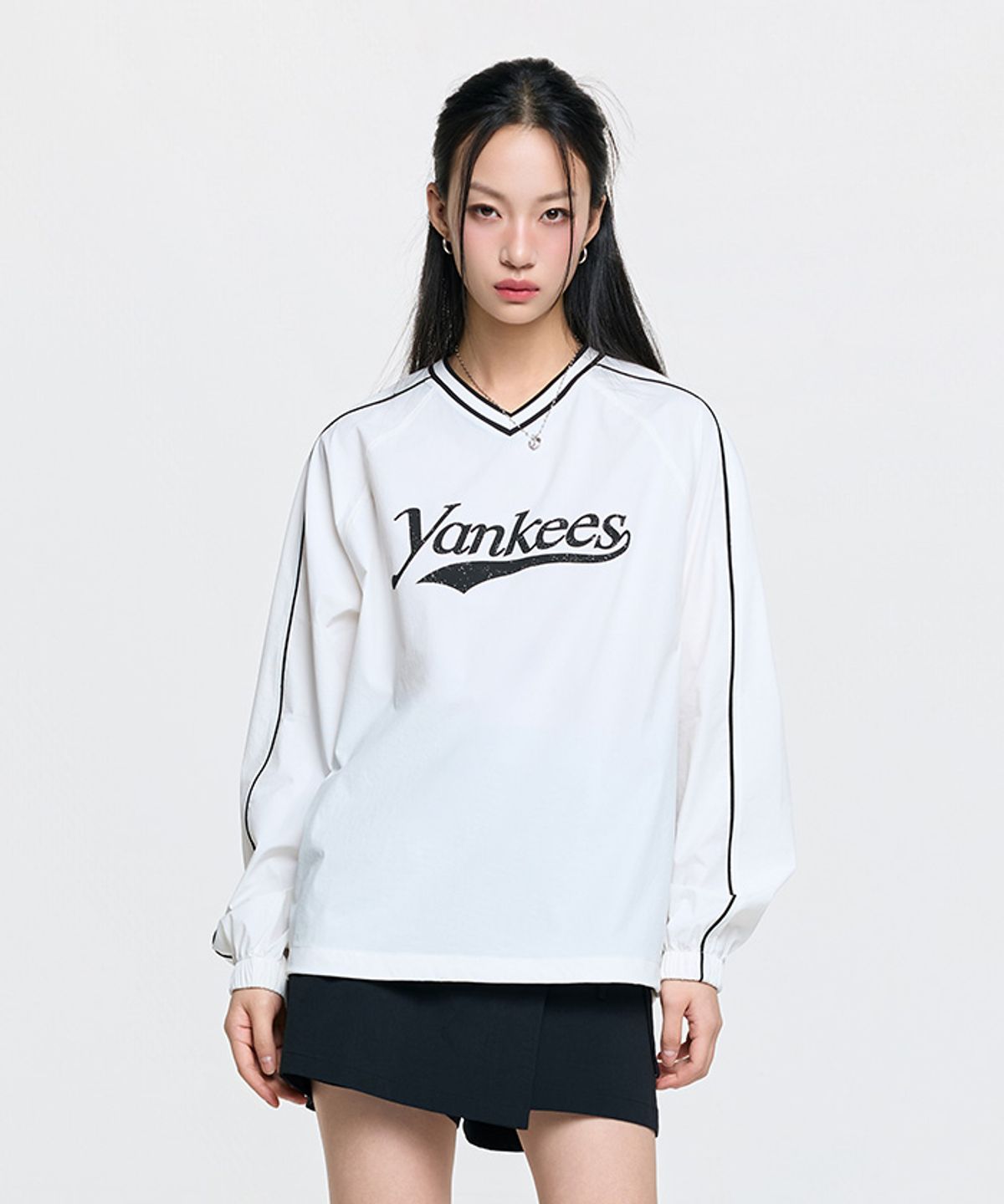 엠엘비(MLB) 바시티 컬시브 레터링 우븐 맨투맨 NY (Ivory)