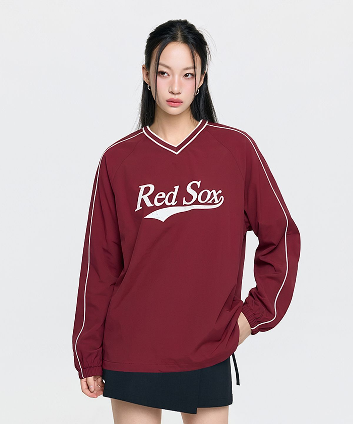 엠엘비(MLB) 바시티 컬시브 레터링 우븐 맨투맨 BOS (Wine)