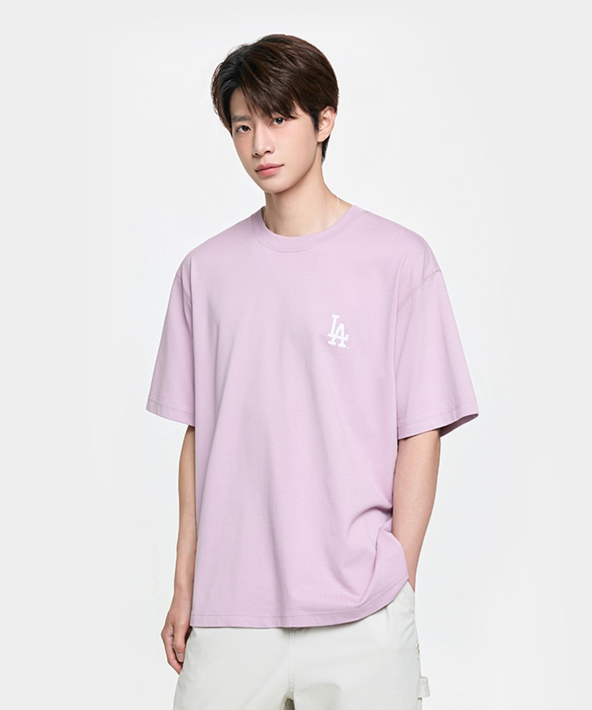 엠엘비(MLB) 베이직 스트릿 컬러레터 오버핏 반팔 티셔츠 LA (L.Lavender)