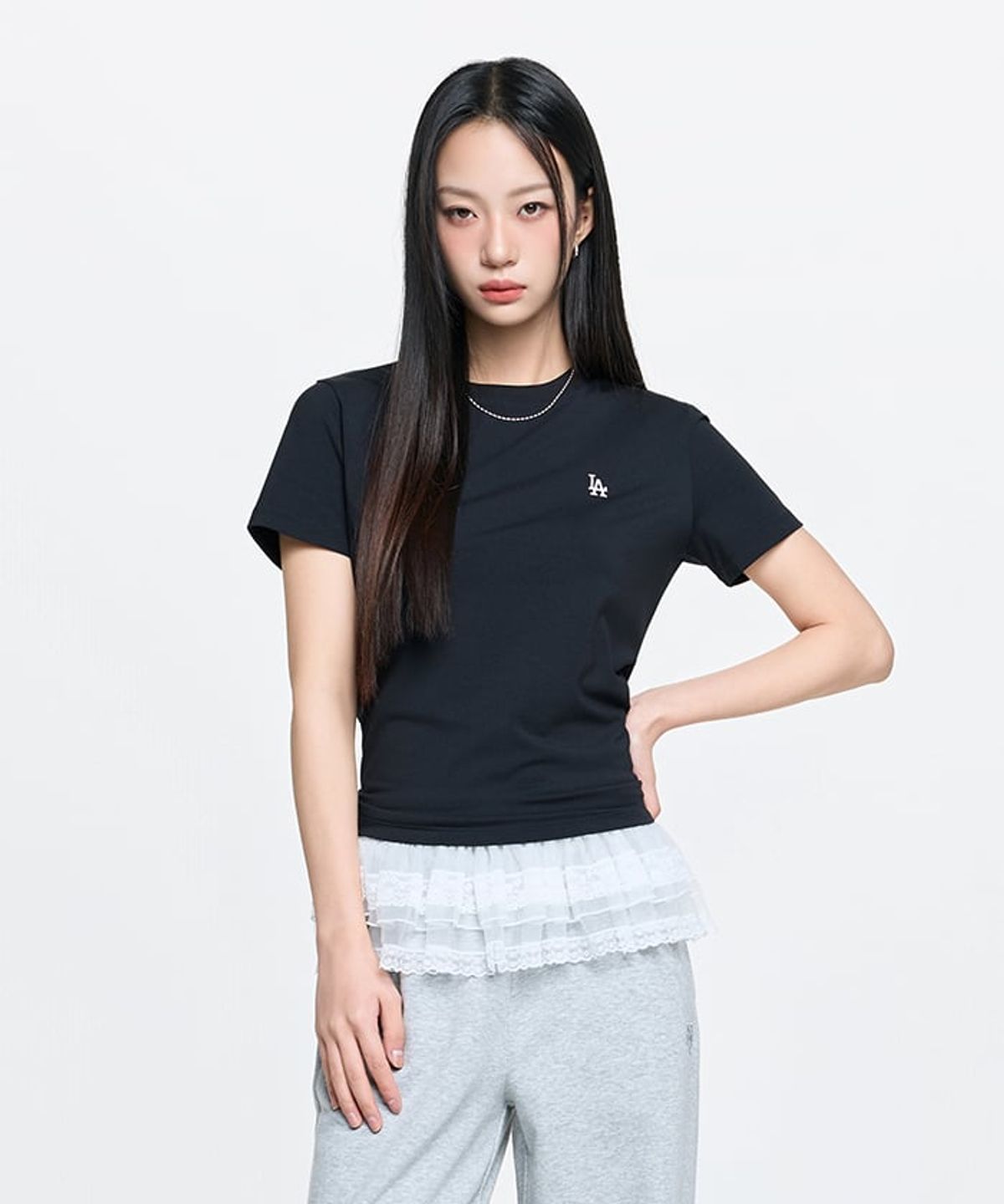 엠엘비(MLB) 여성 베이직 슬림핏 반팔 티셔츠 LA (Black)