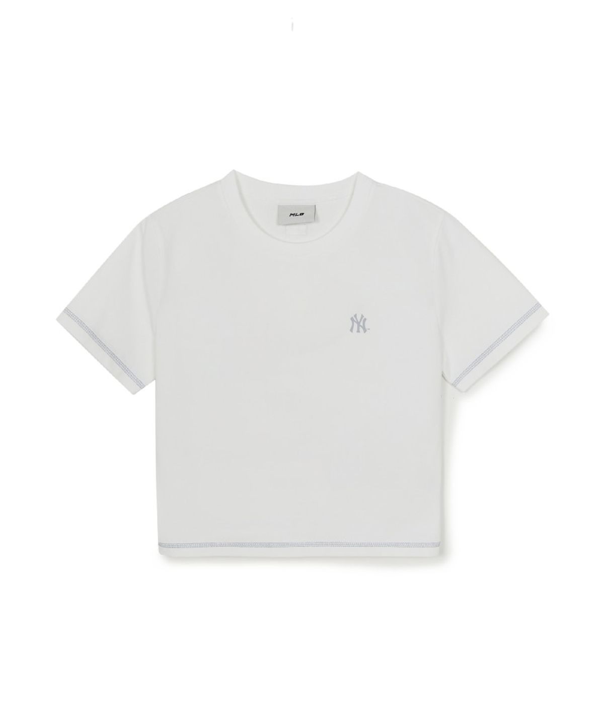 엠엘비(MLB) 여성 베이직 스몰로고 슬림 크롭핏 반팔 티셔츠 NY (White)