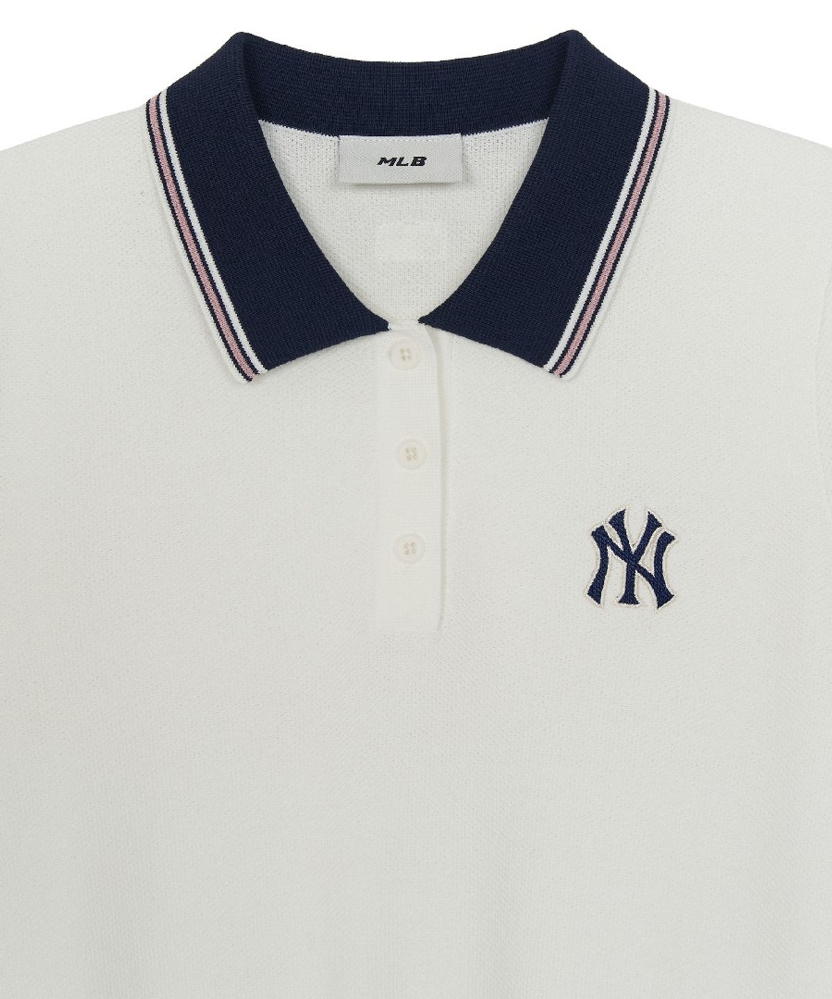 엠엘비(MLB) 여성 바시티 컬러배색 폴로 반팔니트 NY (Ivory)