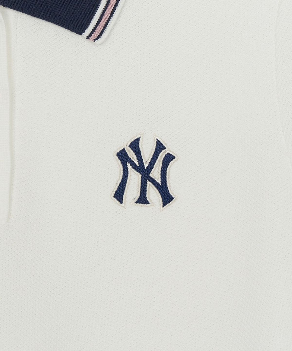 엠엘비(MLB) 여성 바시티 컬러배색 폴로 반팔니트 NY (Ivory)