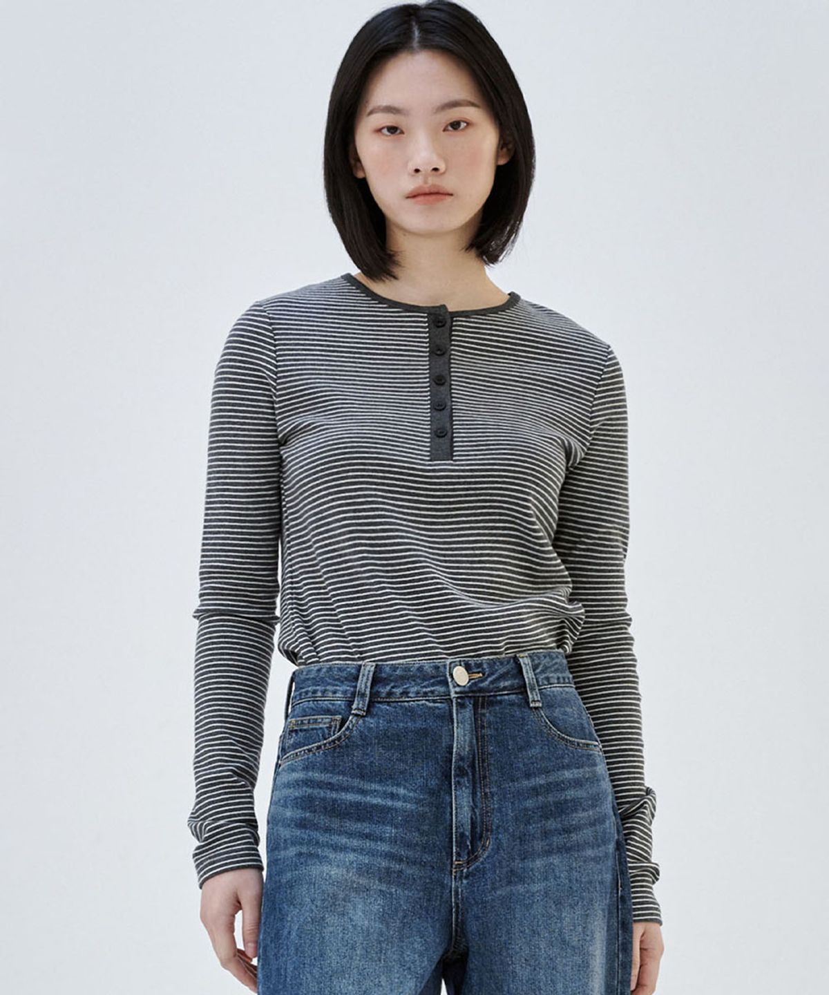 마롭(MALOUPE) 5112 스트라이프 슬림티셔츠 (다크 그레이)
