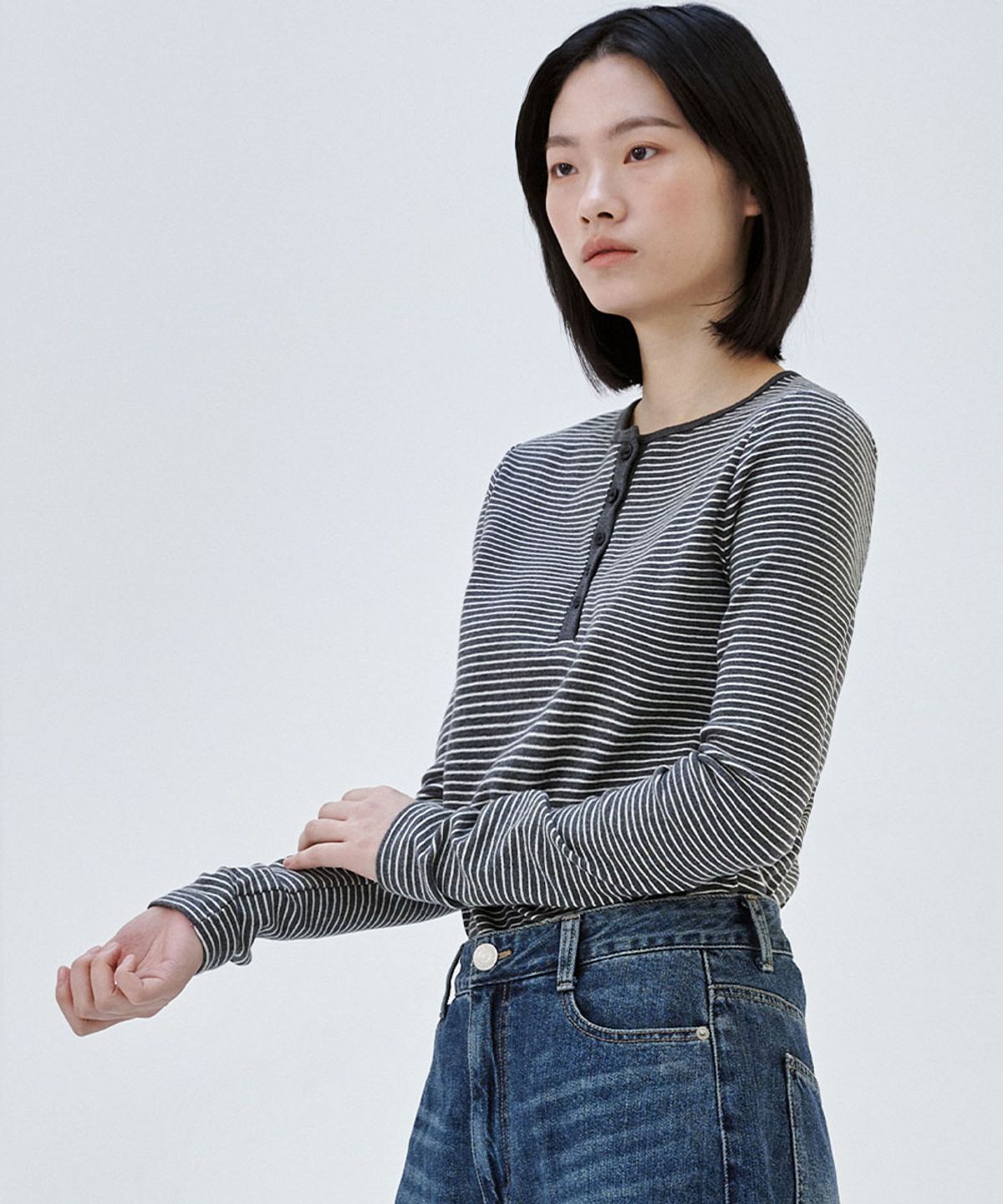 마롭(MALOUPE) 5112 스트라이프 슬림티셔츠 (다크 그레이)