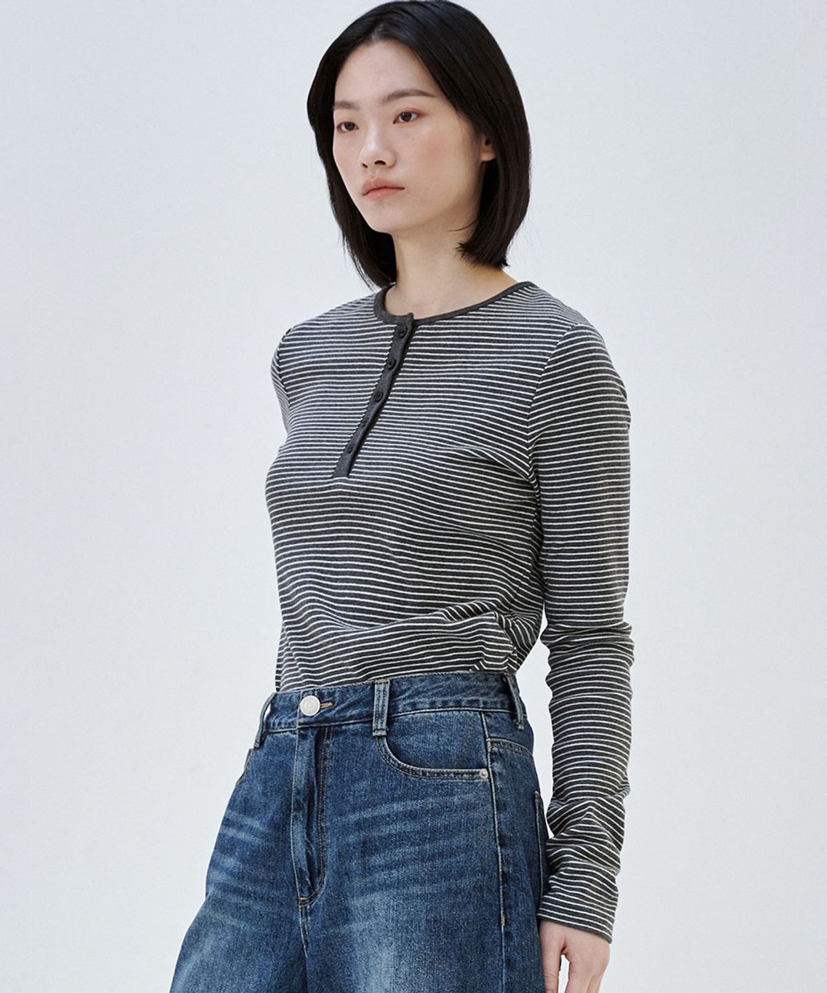 마롭(MALOUPE) 5112 스트라이프 슬림티셔츠 (다크 그레이)