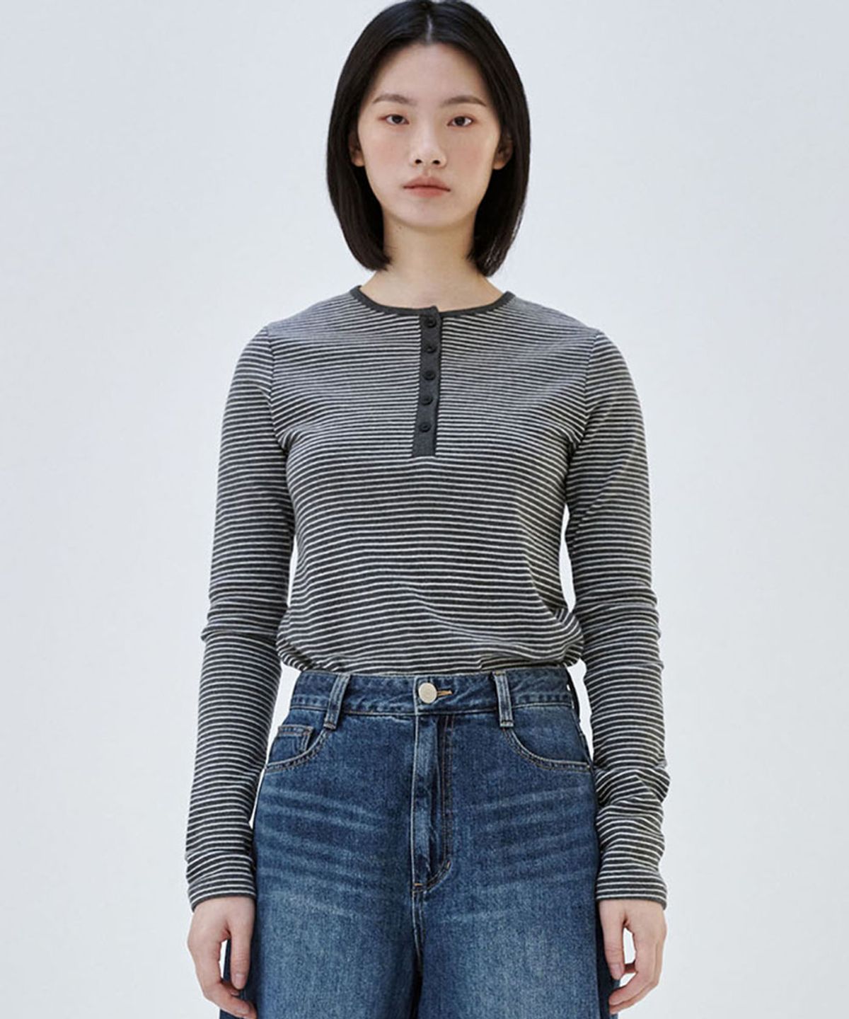 마롭(MALOUPE) 5112 스트라이프 슬림티셔츠 (다크 그레이)