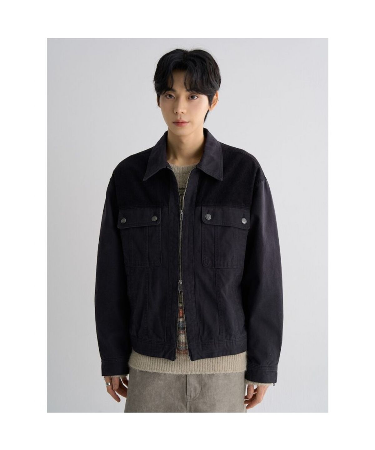 에잇세컨즈(8SECONDS) 믹스드 패브릭 빈티지 트러커  네이비