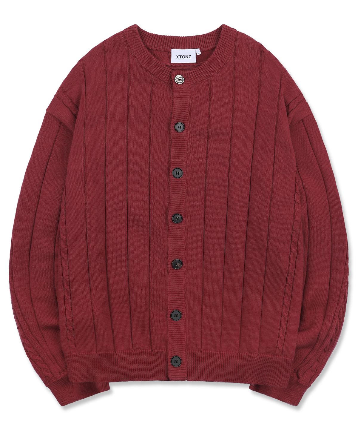 엑스톤즈(XTONZ) XTK178 메탈 버튼 라운드 니트 가디건 (RED)