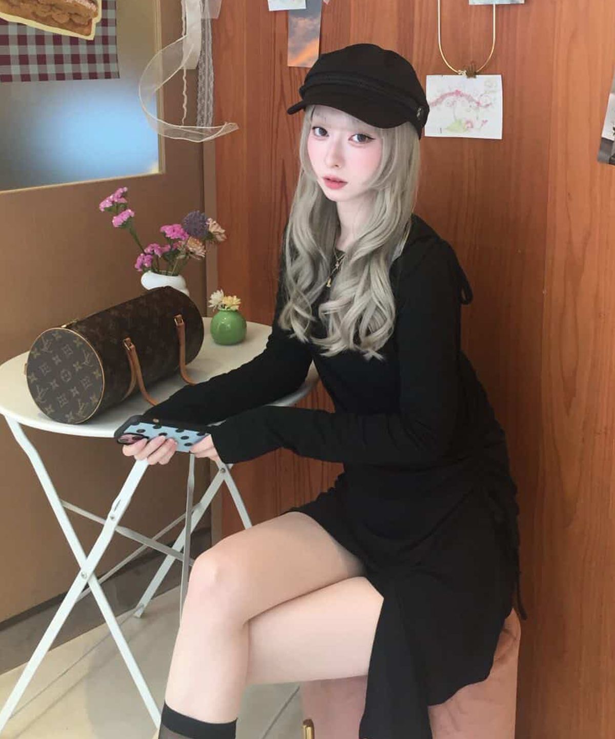 플레이스 스튜디오(PLACE STUDIO) 언발 컷팅 셔링 스트랩 사선 레이어드 롱슬리브리스 세트_2COLOR