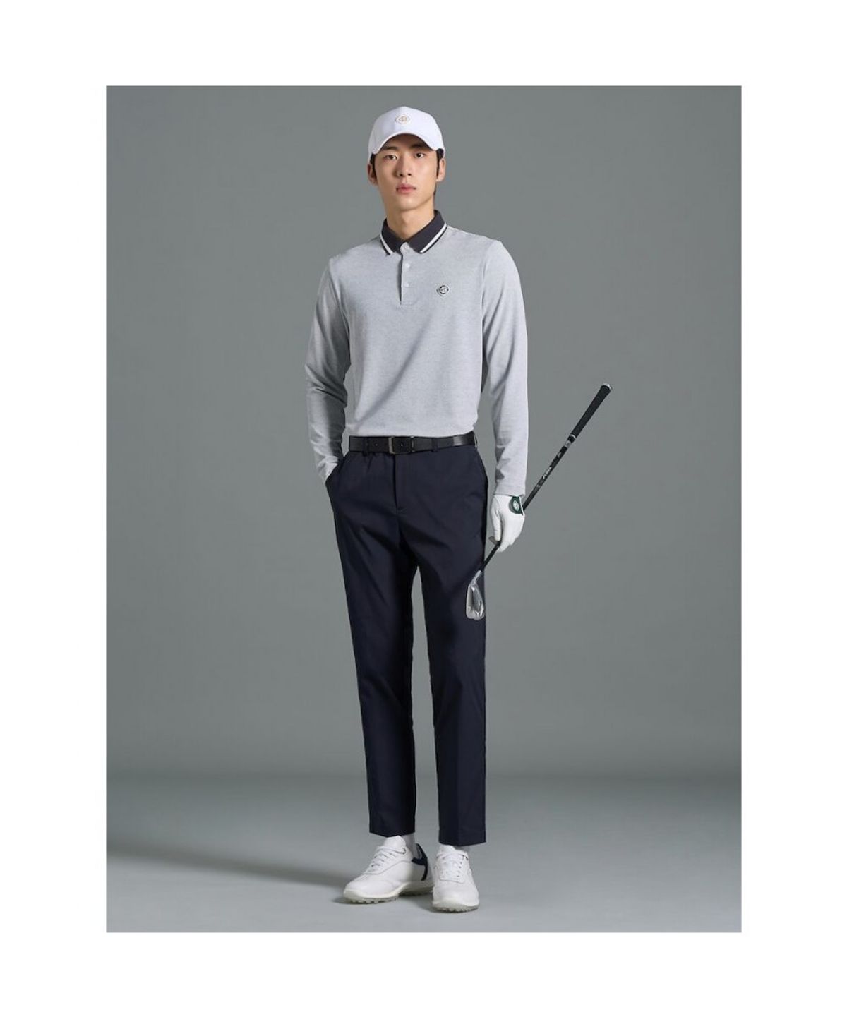 빈폴골프(BEANPOLE GOLF) 남성 투톤 피케 긴소매 칼라티셔츠  그레이