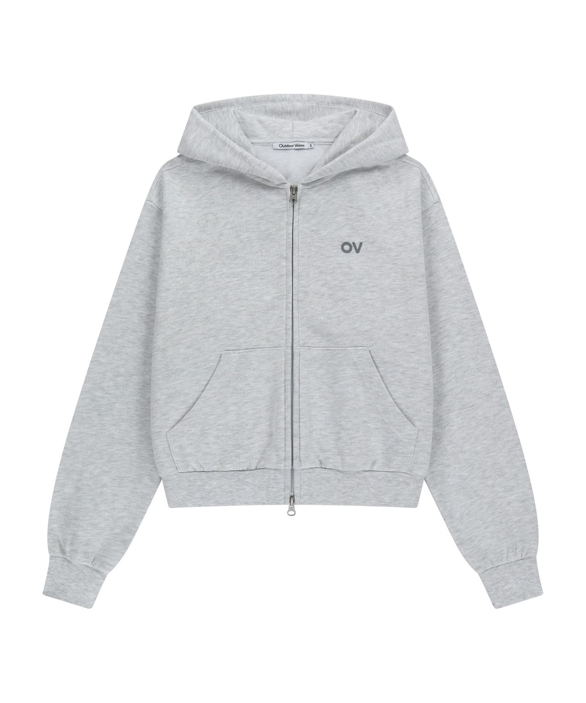 아웃도어 보이스(OUTDOOR VOICES) (W)OV LOGO CROP ZIP UP SWEAT HOODIE (LIGHT HEATHER GRAY)