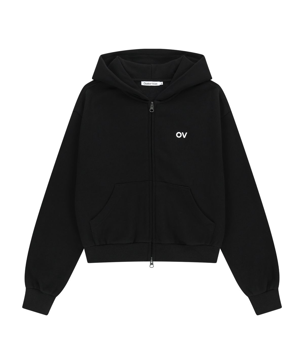 아웃도어 보이스(OUTDOOR VOICES) (W)OV LOGO CROP ZIP UP SWEAT HOODIE (BLACK)