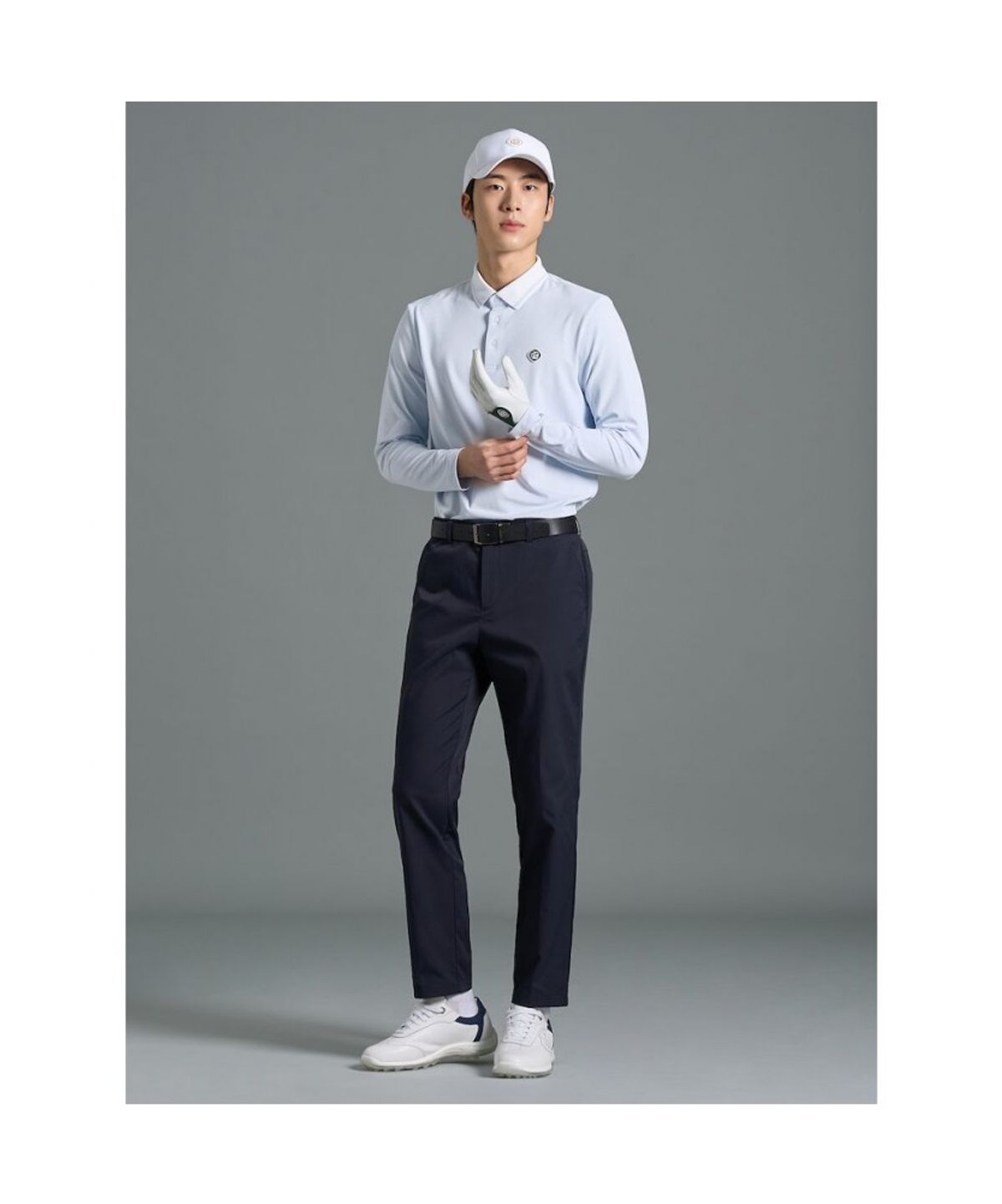 빈폴골프(BEANPOLE GOLF) 남성 투톤 피케 긴소매 칼라티셔츠  스카이 블루