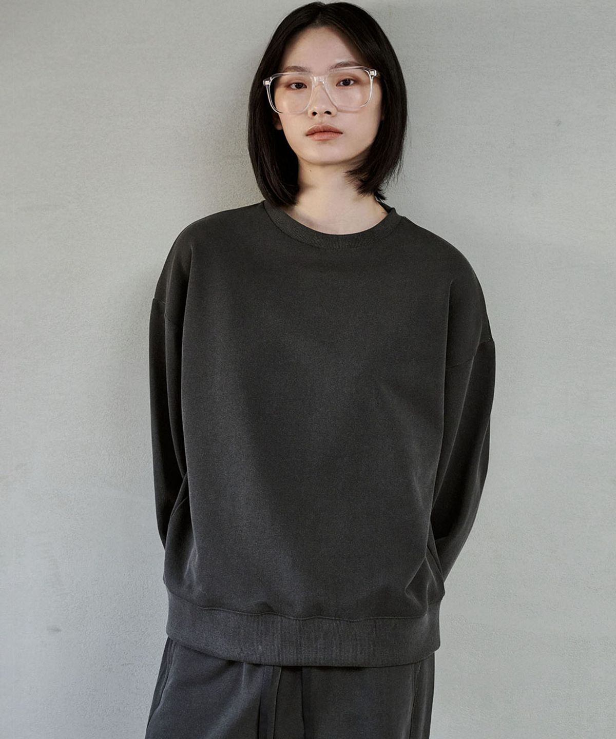 마롭(MALOUPE) 5309 피그먼트 스웻티셔츠 (다크그레이)