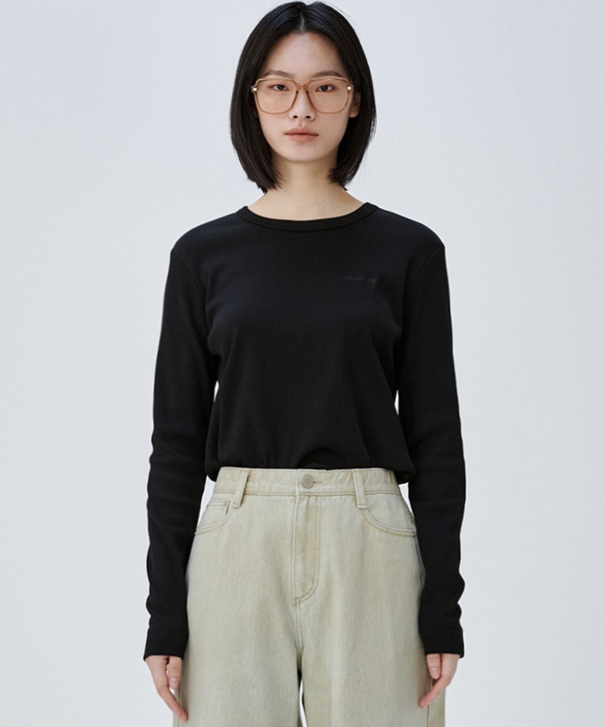 마롭(MALOUPE) 5116 리브드 슬림티셔츠 (블랙)