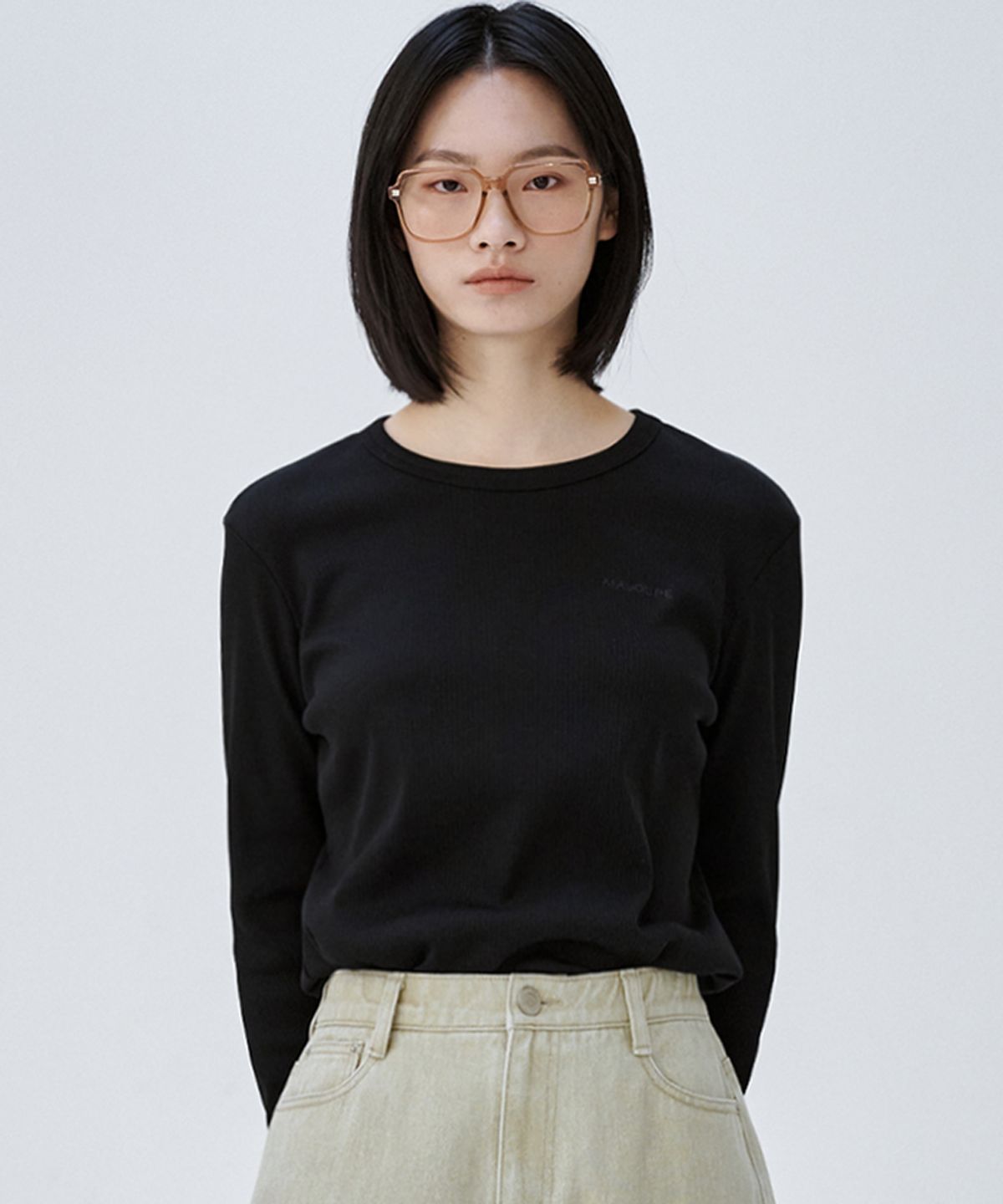 마롭(MALOUPE) 5116 리브드 슬림티셔츠 (블랙)