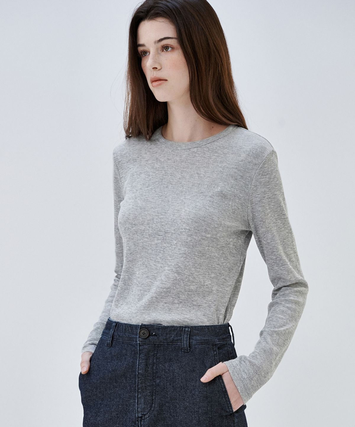 마롭(MALOUPE) 5116 리브드 슬림티셔츠 (그레이)