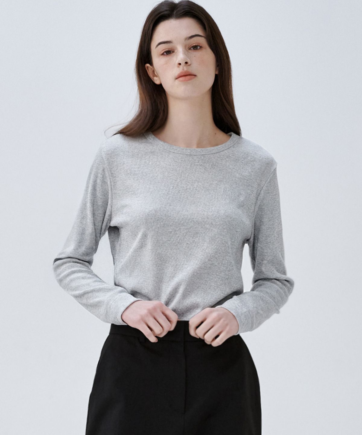 마롭(MALOUPE) 5116 리브드 슬림티셔츠 (그레이)
