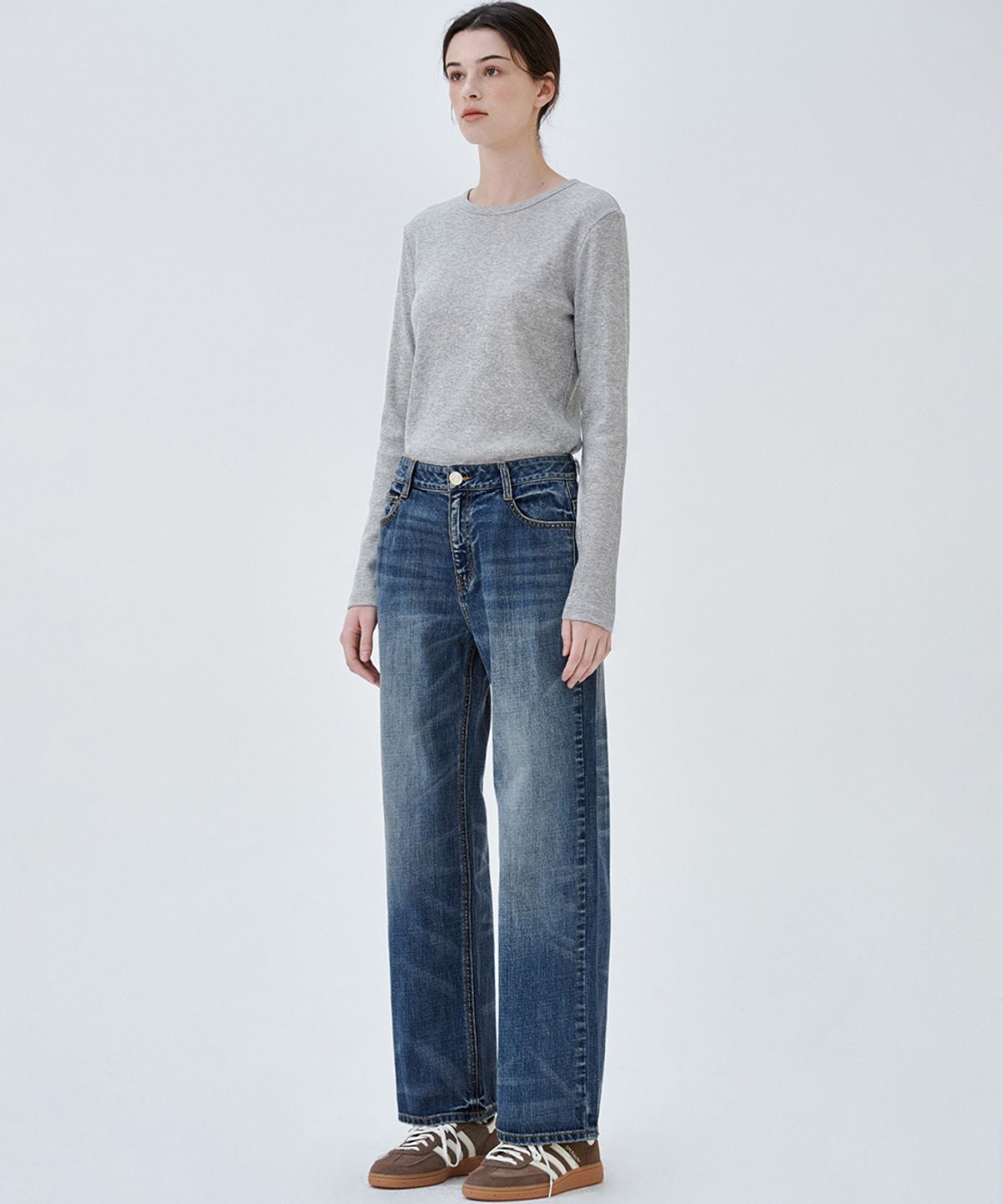 마롭(MALOUPE) 5116 리브드 슬림티셔츠 (그레이)