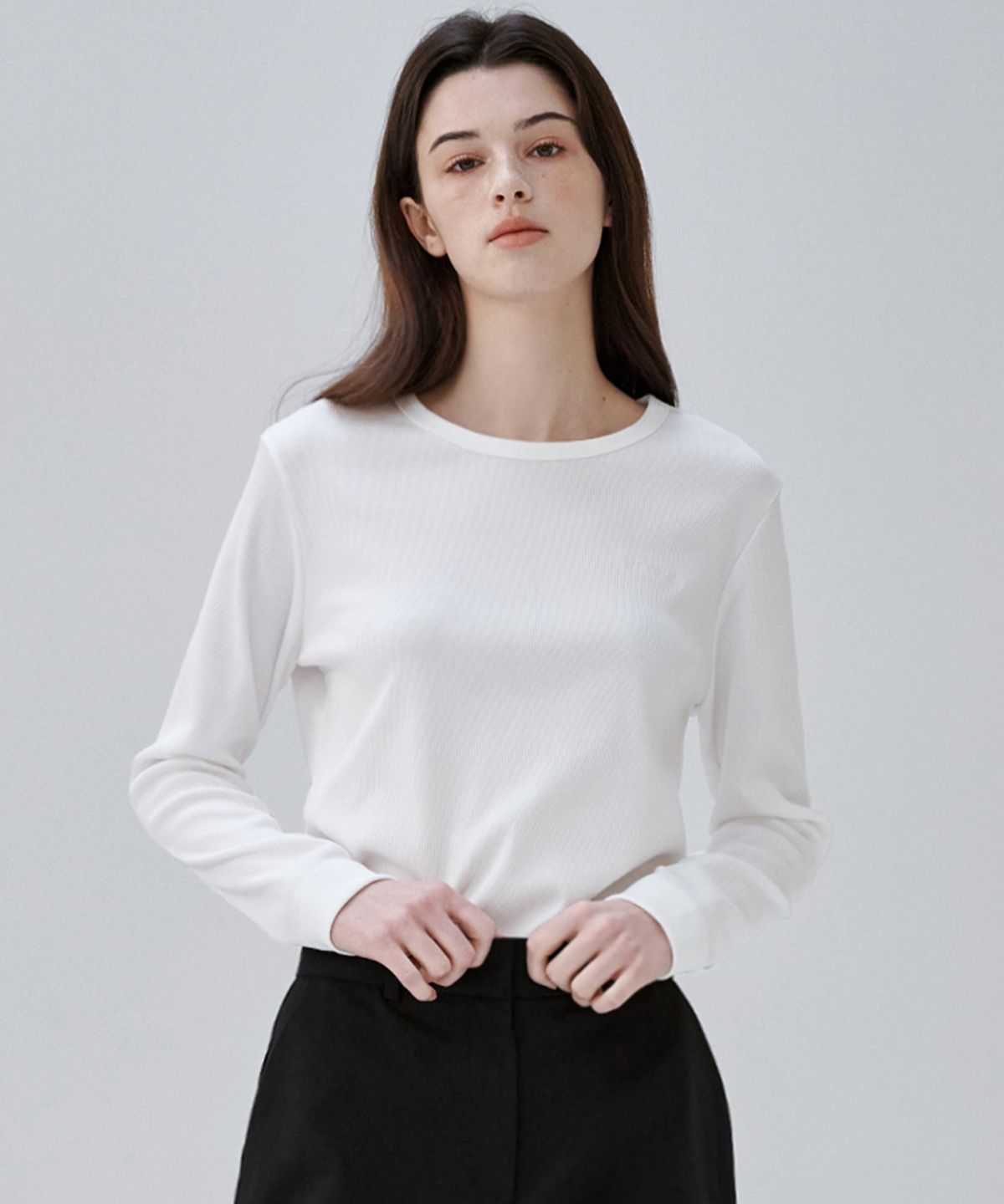 마롭(MALOUPE) 5116 리브드 슬림티셔츠 (화이트)
