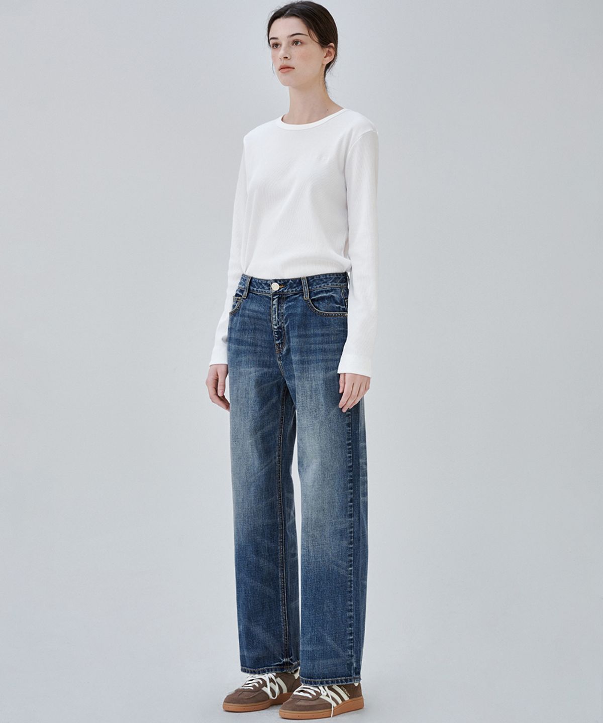 마롭(MALOUPE) 5116 리브드 슬림티셔츠 (화이트)