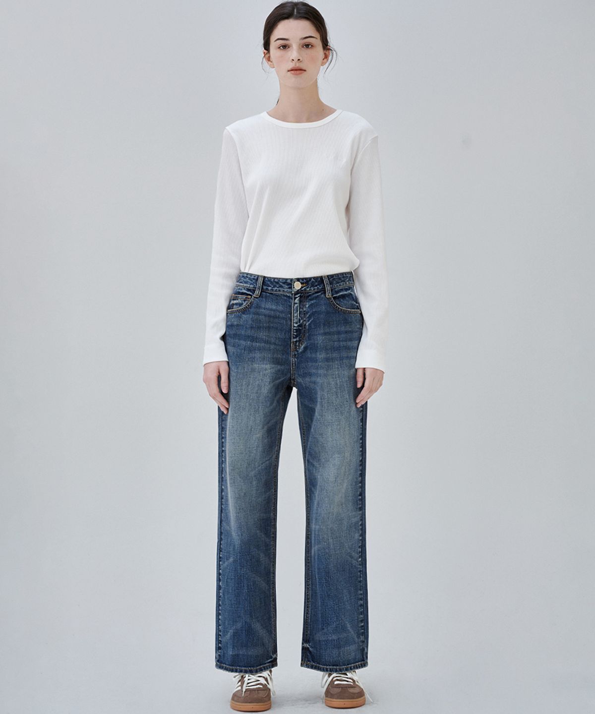 마롭(MALOUPE) 5116 리브드 슬림티셔츠 (화이트)