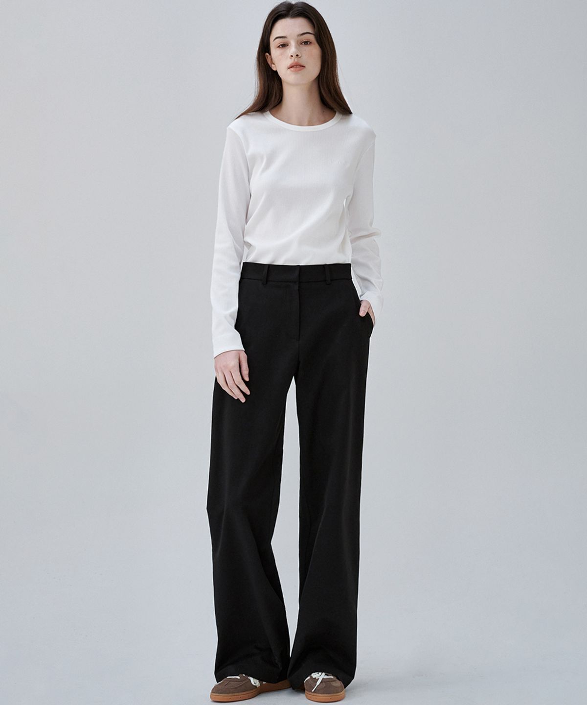 마롭(MALOUPE) 5116 리브드 슬림티셔츠 (화이트)
