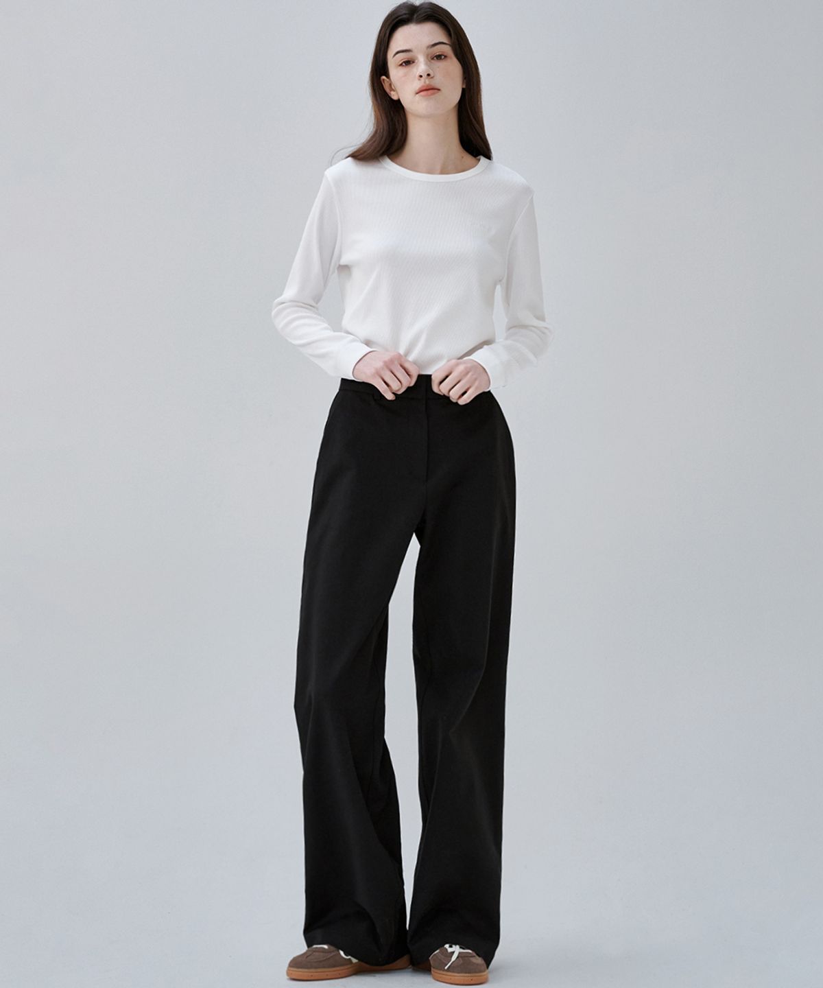 마롭(MALOUPE) 5116 리브드 슬림티셔츠 (화이트)