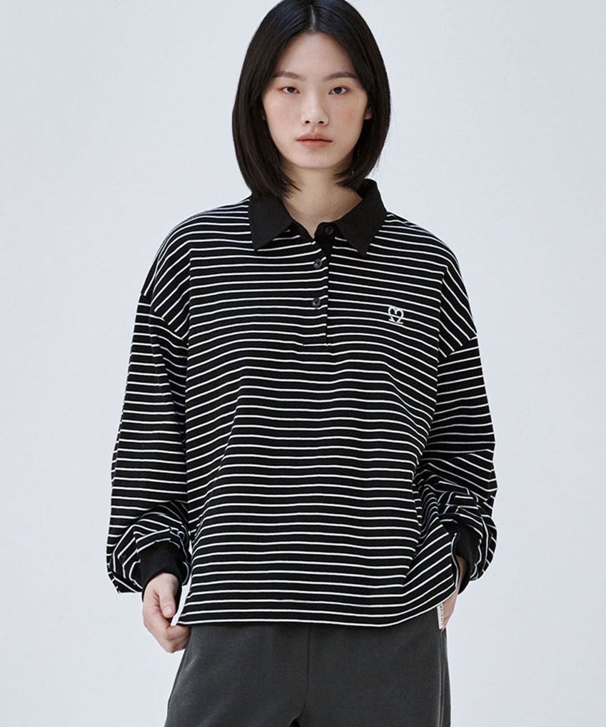 마롭(MALOUPE) 5114 크롭 스트라이프 티셔츠 (블랙)