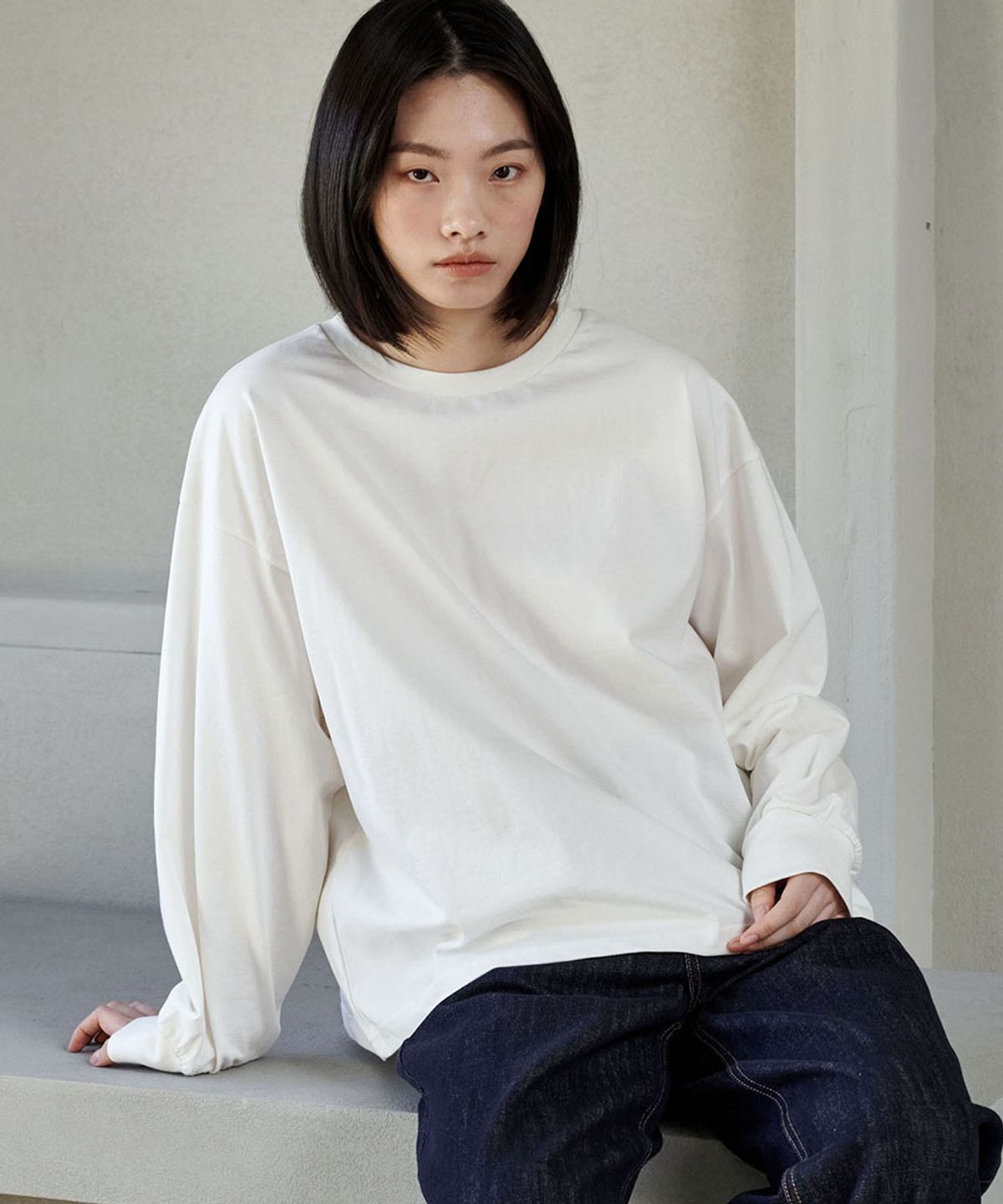 마롭(MALOUPE) 5115 크롭 오버핏 티셔츠 (아이보리)