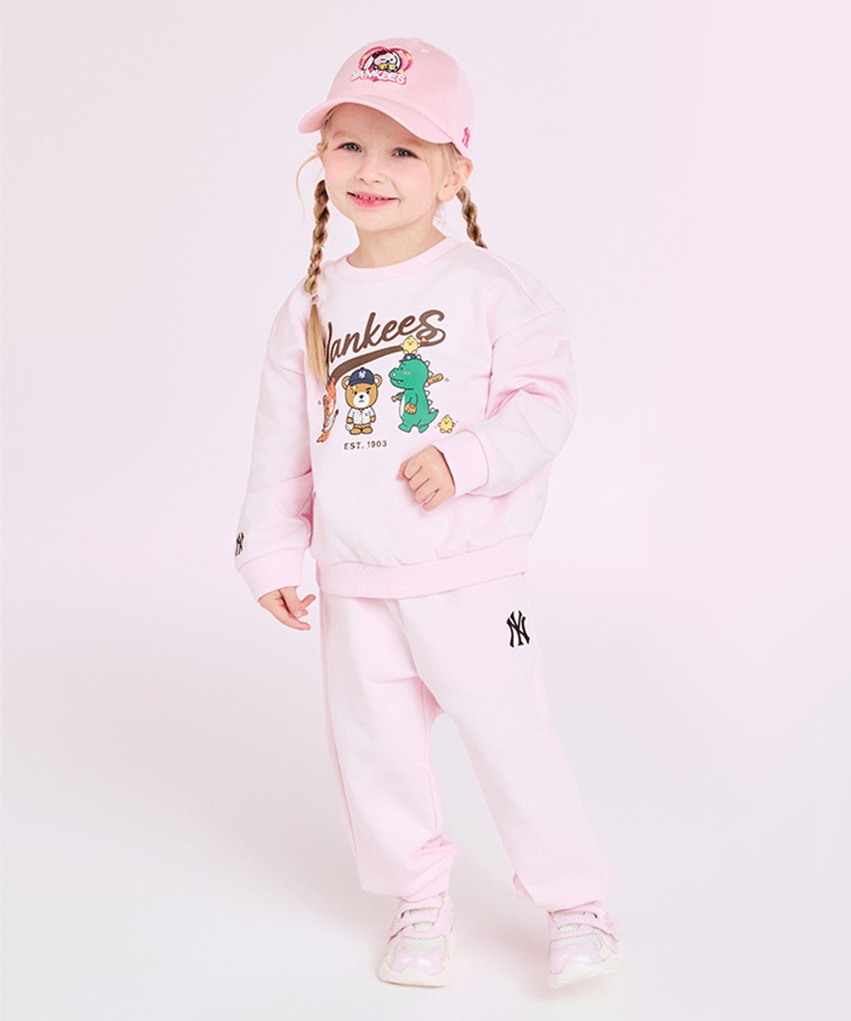 엠엘비 키즈(MLB KIDS) 메가베어 프렌즈 아트웍 맨투맨 세트 NY (L.Pink)