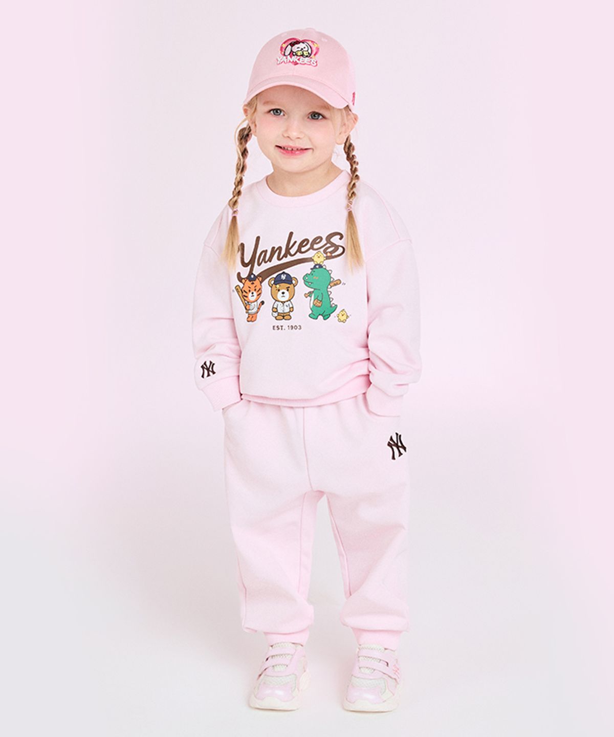 엠엘비 키즈(MLB KIDS) 메가베어 프렌즈 아트웍 맨투맨 세트 NY (L.Pink)