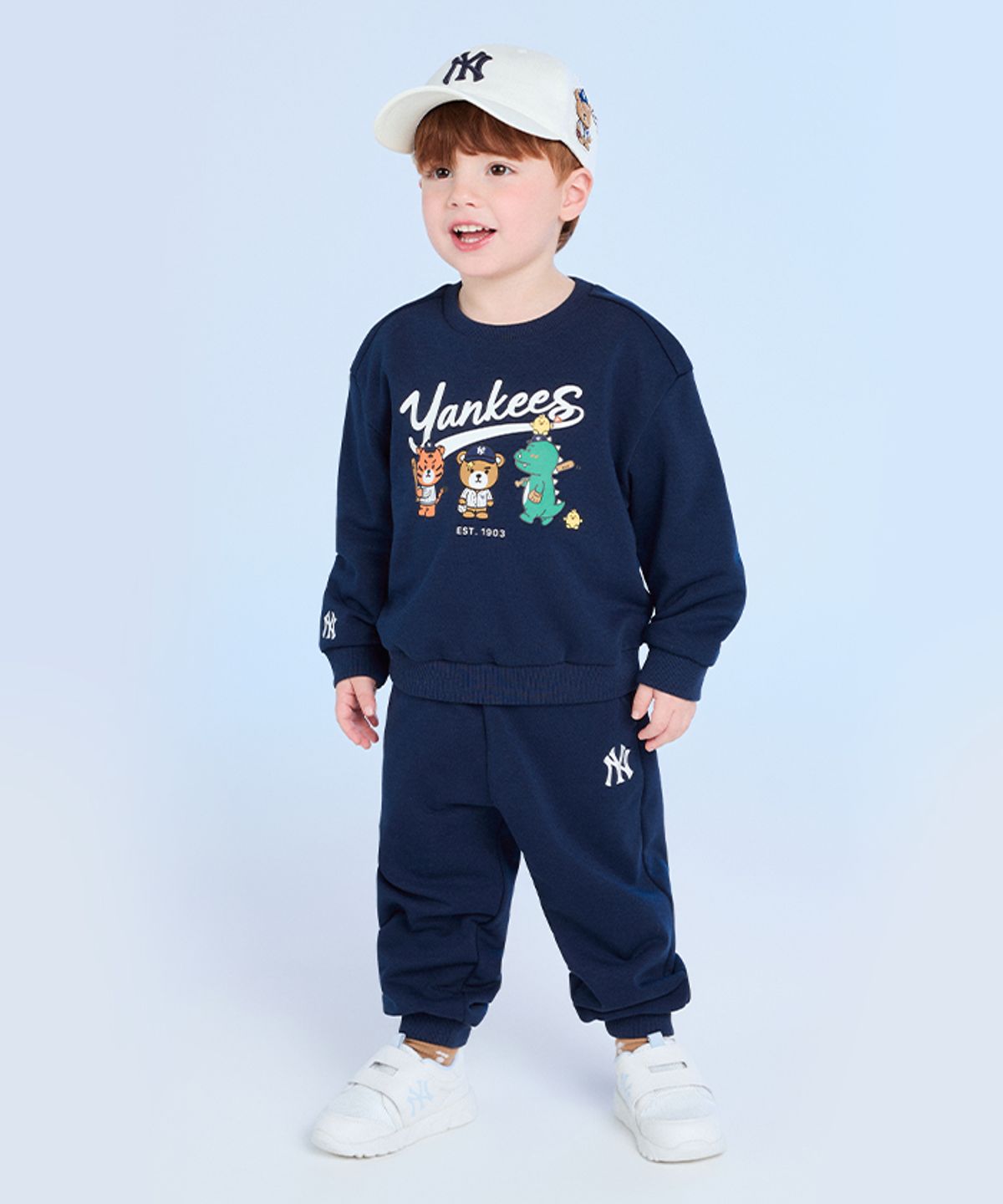 엠엘비 키즈(MLB KIDS) 메가베어 프렌즈 아트웍 맨투맨 세트 NY (Navy)