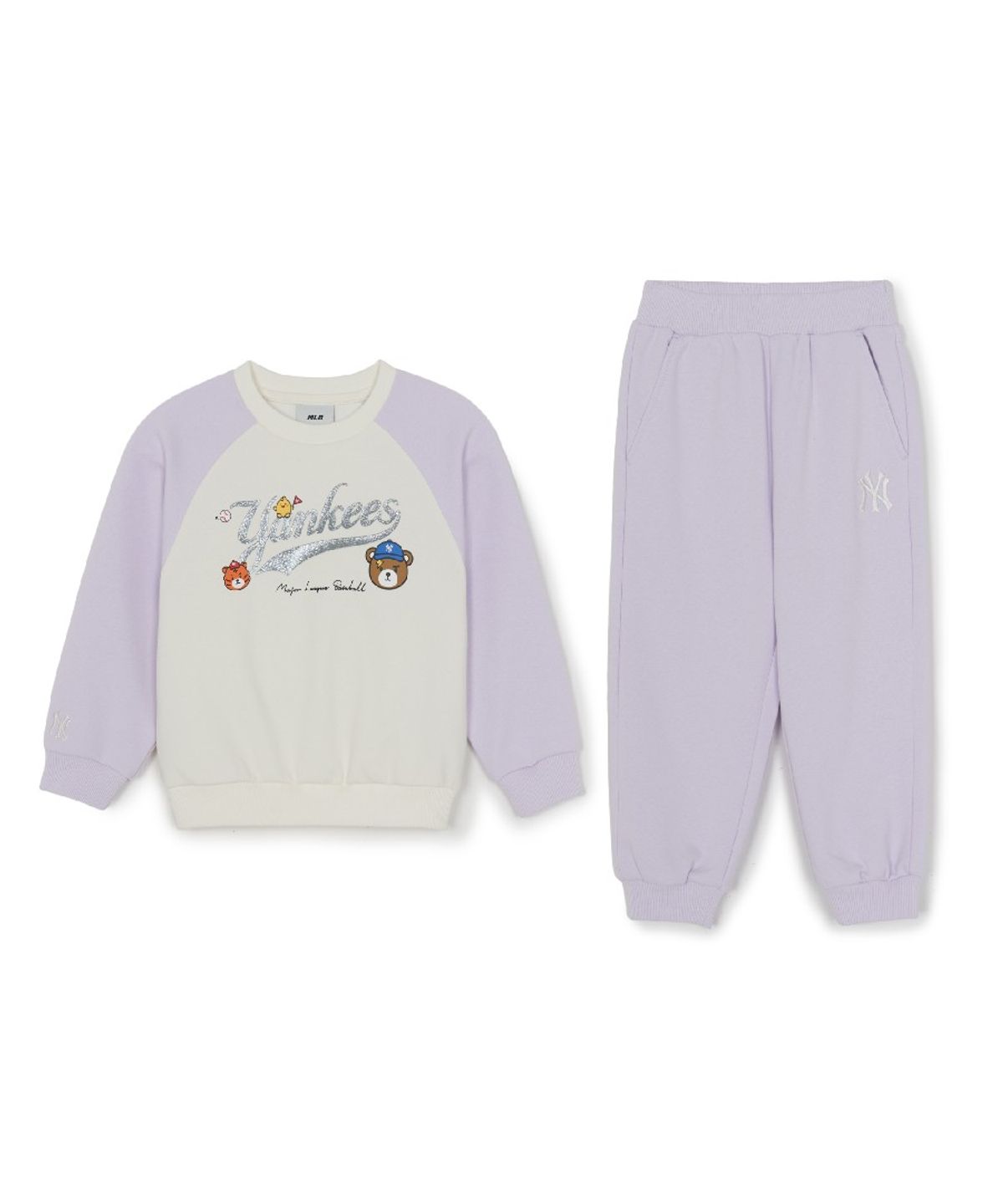 엠엘비 키즈(MLB KIDS) 메가베어 프렌즈 라글란 맨투맨 세트 NY (Lavender)