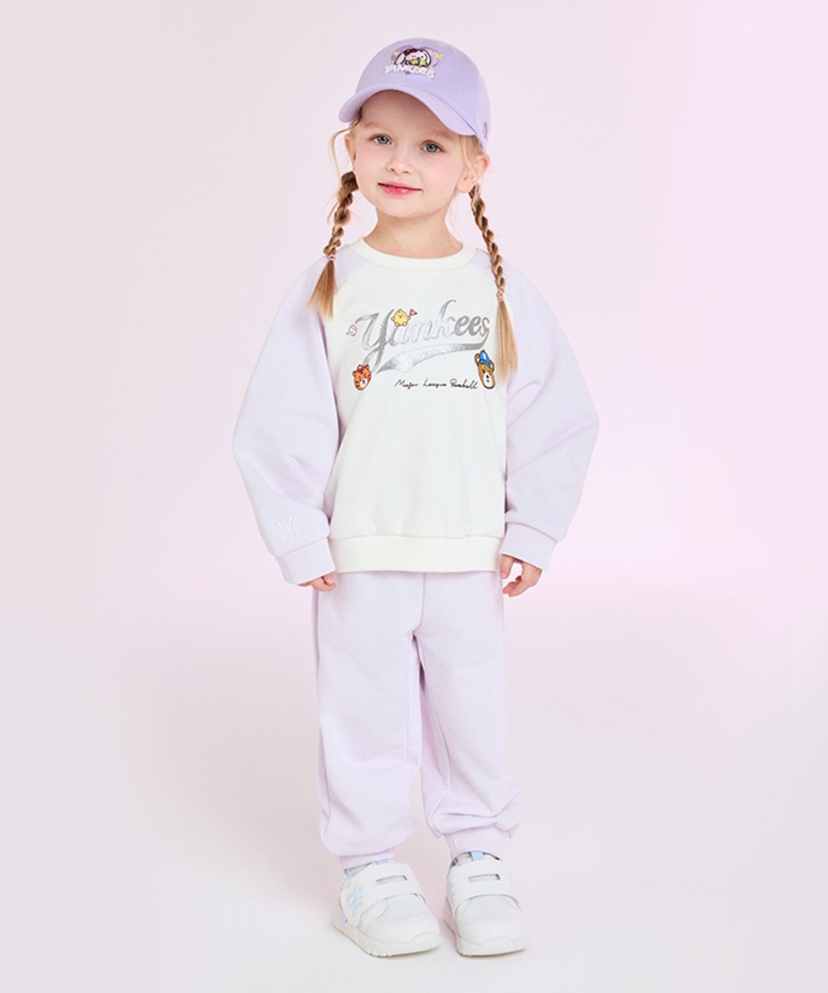 엠엘비 키즈(MLB KIDS) 메가베어 프렌즈 라글란 맨투맨 세트 NY (Lavender)