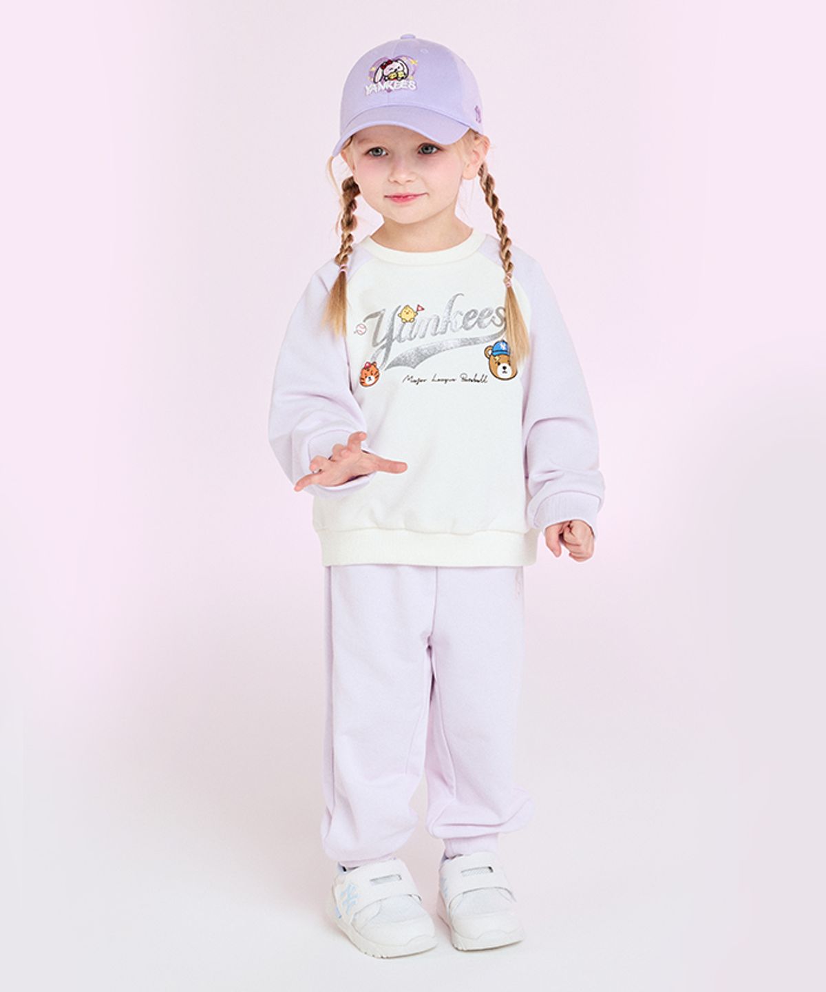 엠엘비 키즈(MLB KIDS) 메가베어 프렌즈 라글란 맨투맨 세트 NY (Lavender)