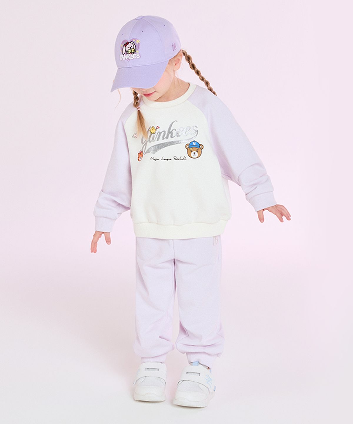 엠엘비 키즈(MLB KIDS) 메가베어 프렌즈 라글란 맨투맨 세트 NY (Lavender)