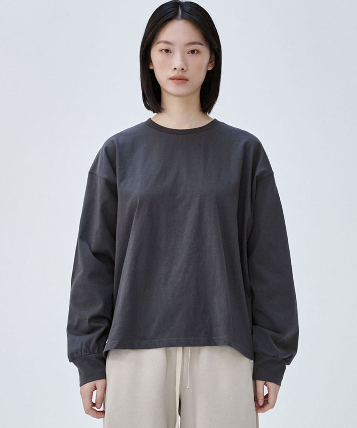 마롭(MALOUPE) 5115 크롭 오버핏 티셔츠 (다크 그레이)
