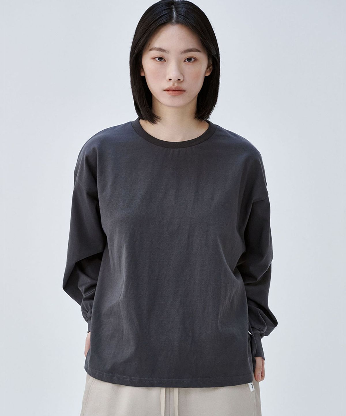 마롭(MALOUPE) 5115 크롭 오버핏 티셔츠 (다크 그레이)