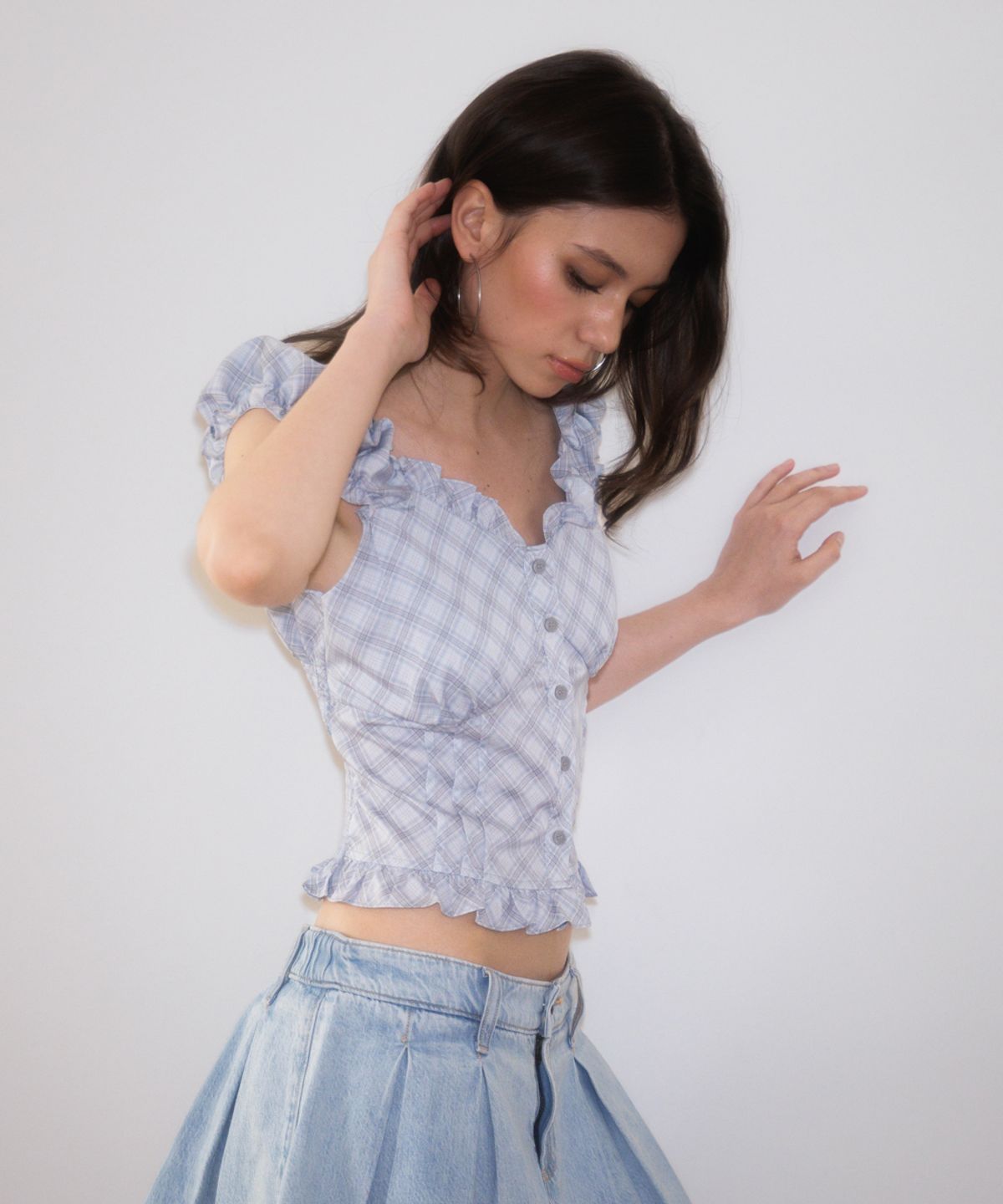 로제프란츠(ROSEFRANTZ) Frill Shirring Sleeveless [Sky Blue]