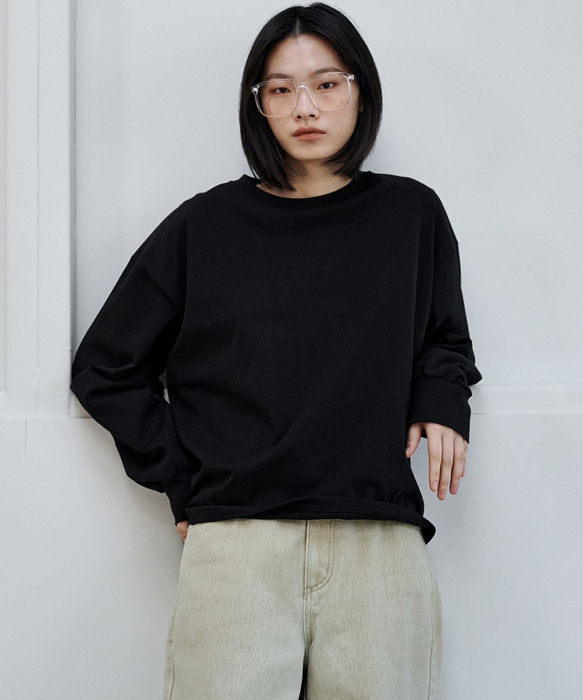 마롭(MALOUPE) 5115 크롭 오버핏 티셔츠 (블랙)