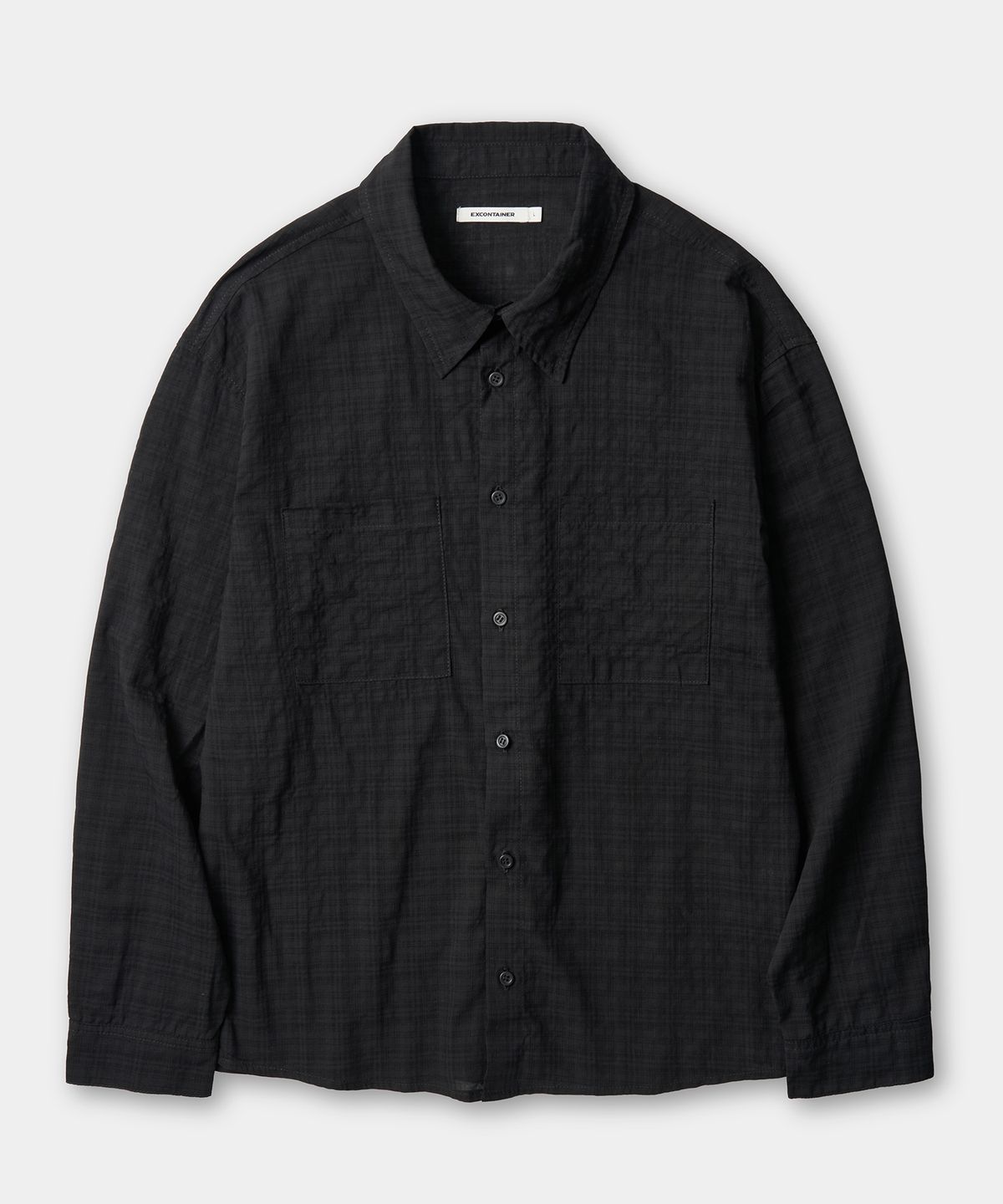 엑스컨테이너(EXCONTAINER) [여름용] 뮤티드 체크 세미 크롭 셔츠 (BLACK)